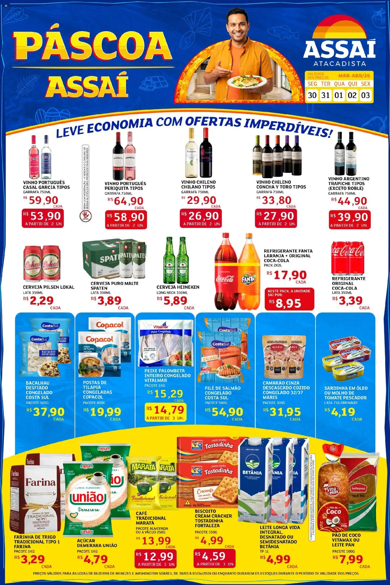 Assaí Atacadista Folheto - válido de 30.03.2026 | Página: 1 | Produtos: Bacalhau, Óleo, Peixe, Refrigerante
