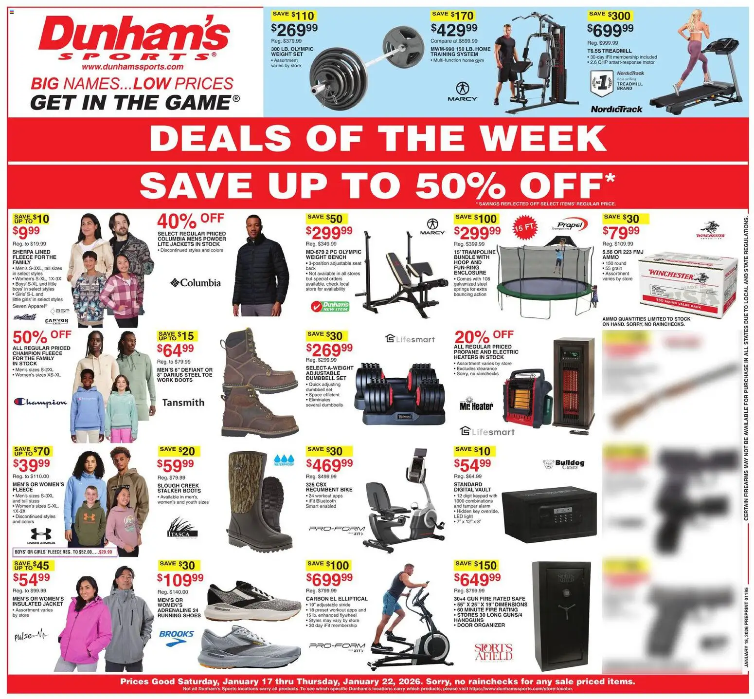 Dunham's Sports Weekly Ad - valid from 17.01.2026 | Page: 1 | Products: Powder, Jacket, Boots, Weight