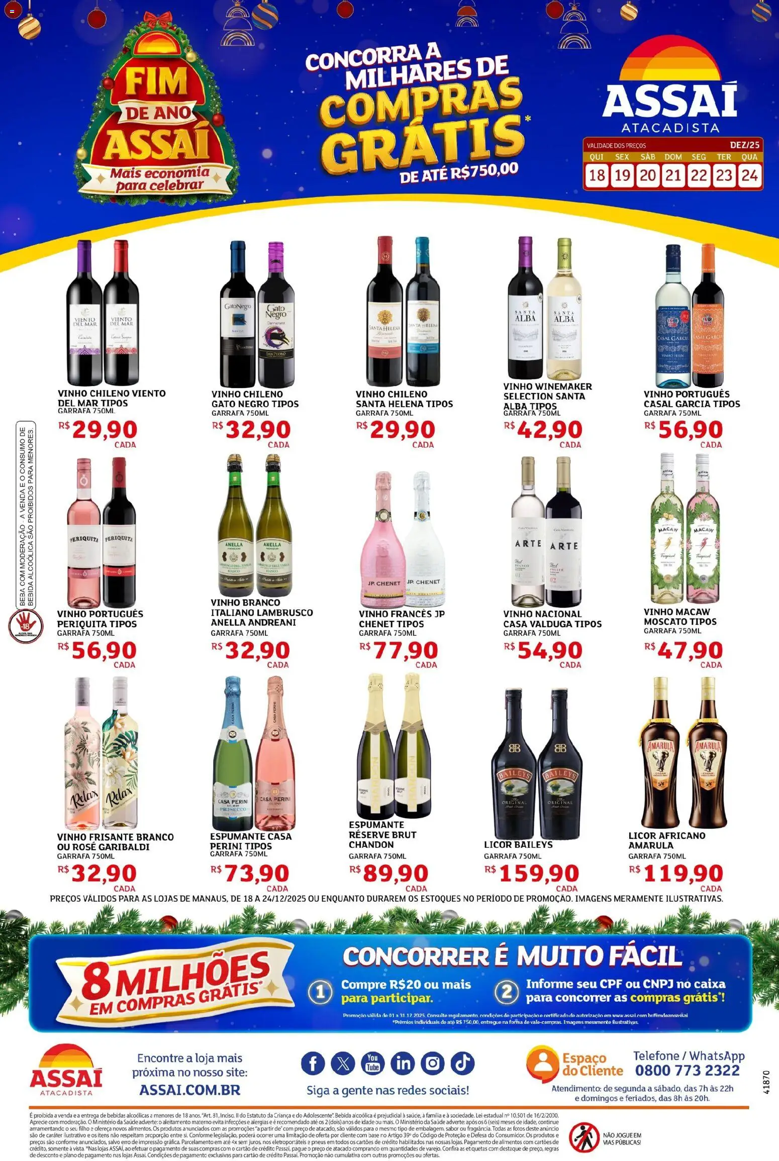 Assaí Atacadista Folheto - válido de 18.12.2025 | Página: 1 | Produtos: Vinho, Pneus, Bebida, Telefone