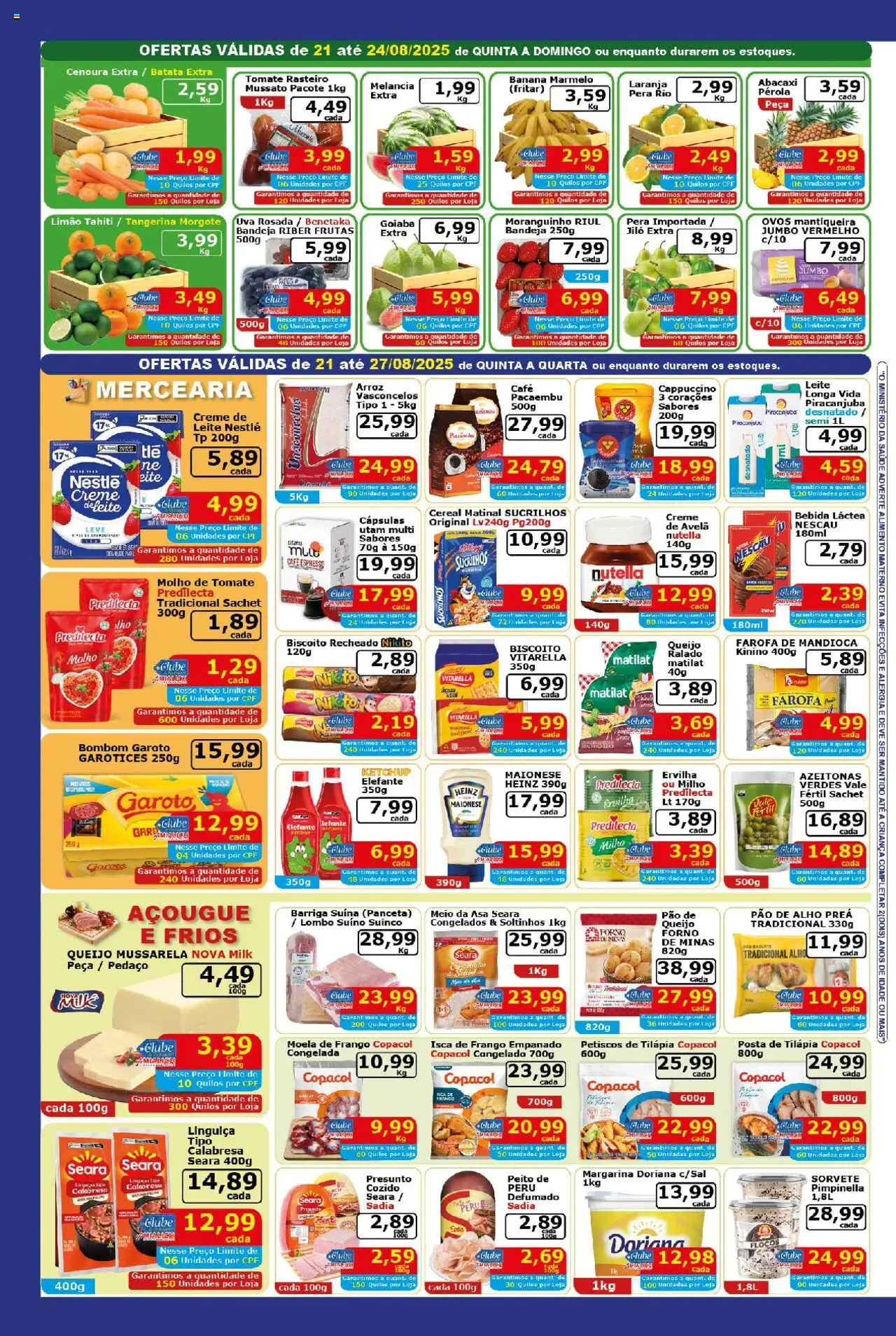 Mialich Supermercados Folheto - válido de 21.08.2025 | Página: 2 | Produtos: Mandioca, Queijo, Presunto, Arroz