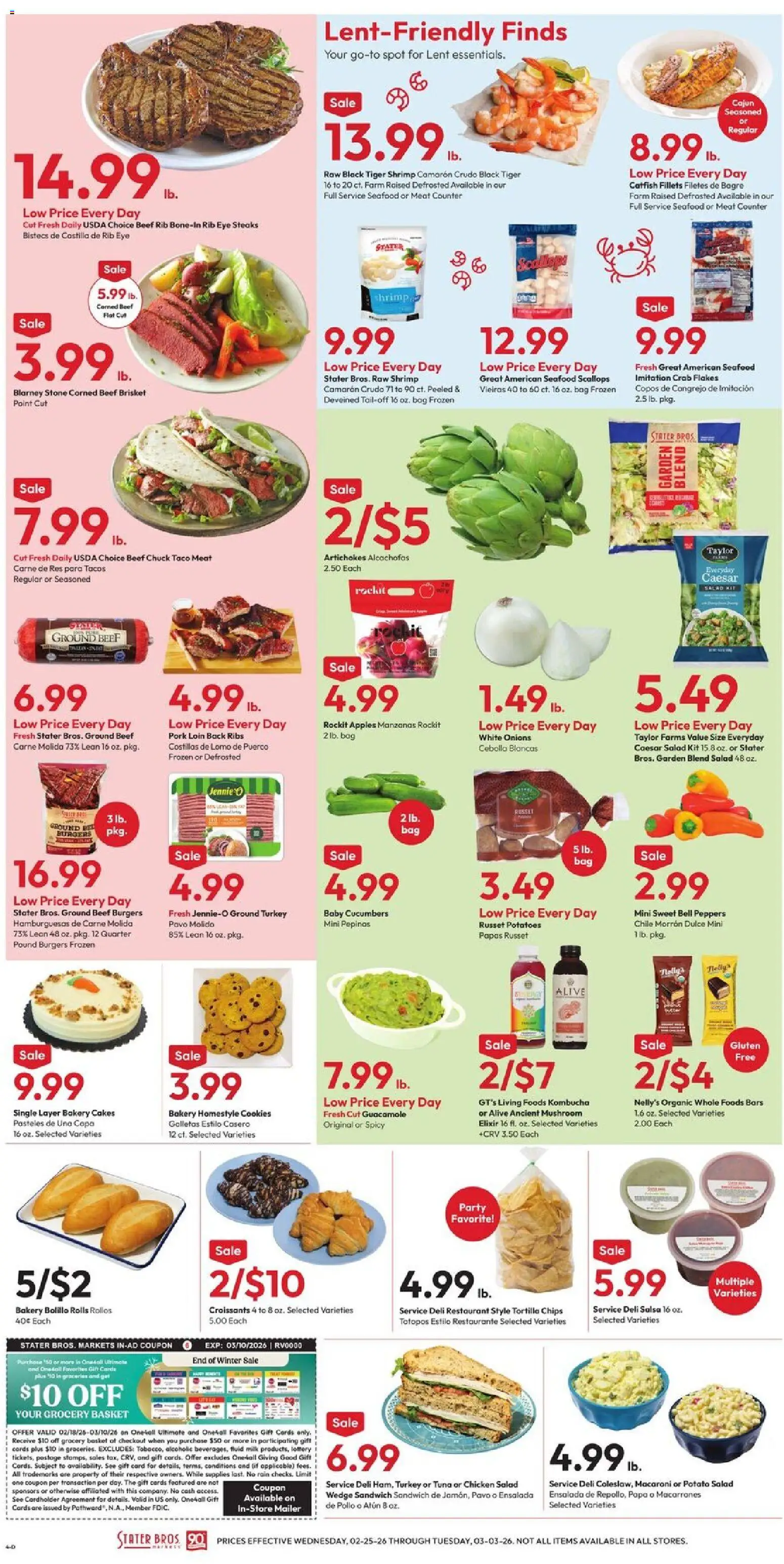 Stater Bros Weekly Ad - valid from 25.02.2026 | Page: 4 | Products: Bakery, Beef, Salad, Seafood