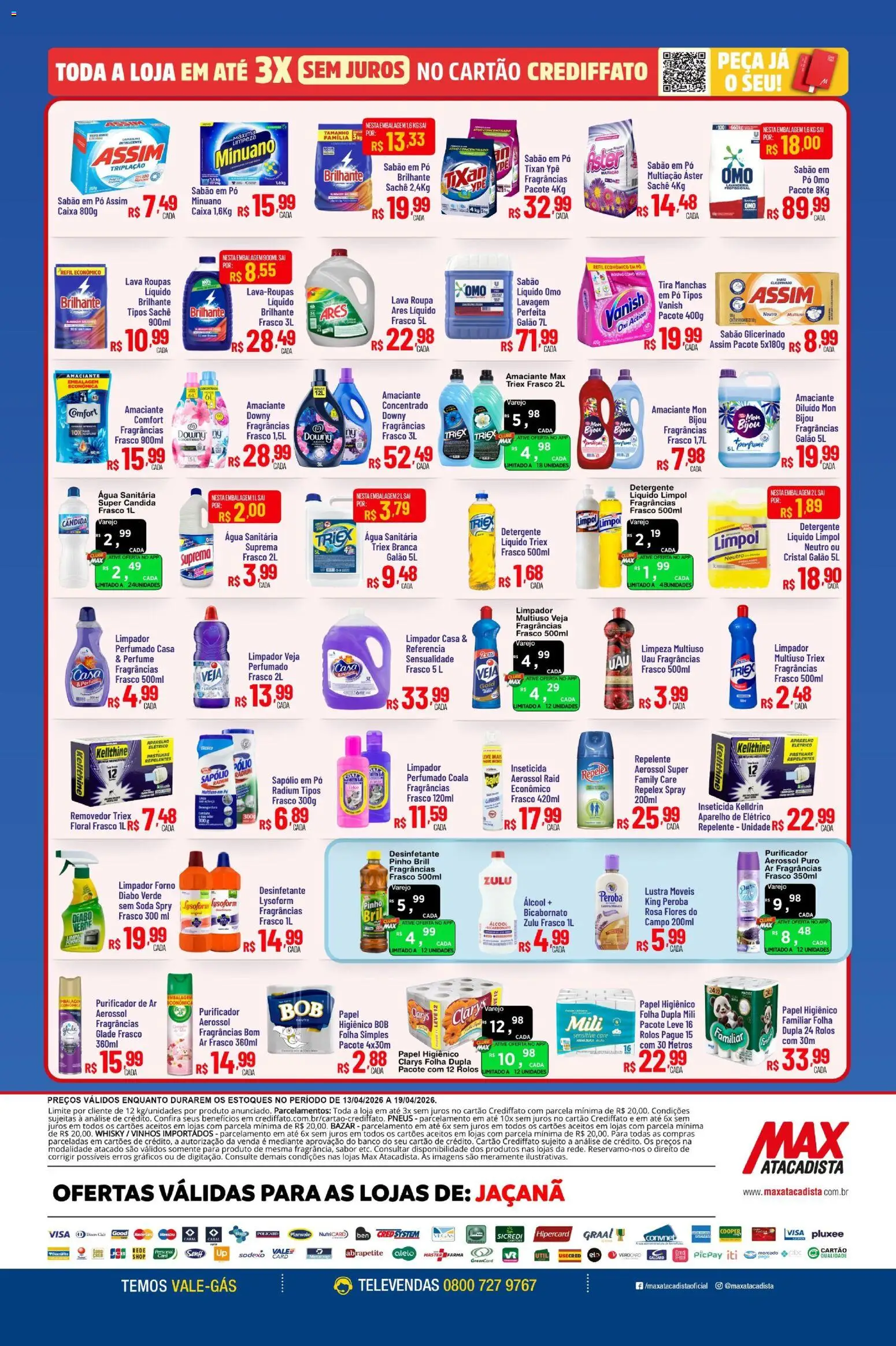 Max Atacadista Folheto - válido de 13.04.2026 | Página: 8 | Produtos: Lustra móveis, Amaciante downy, Perfumes, Água sanitária