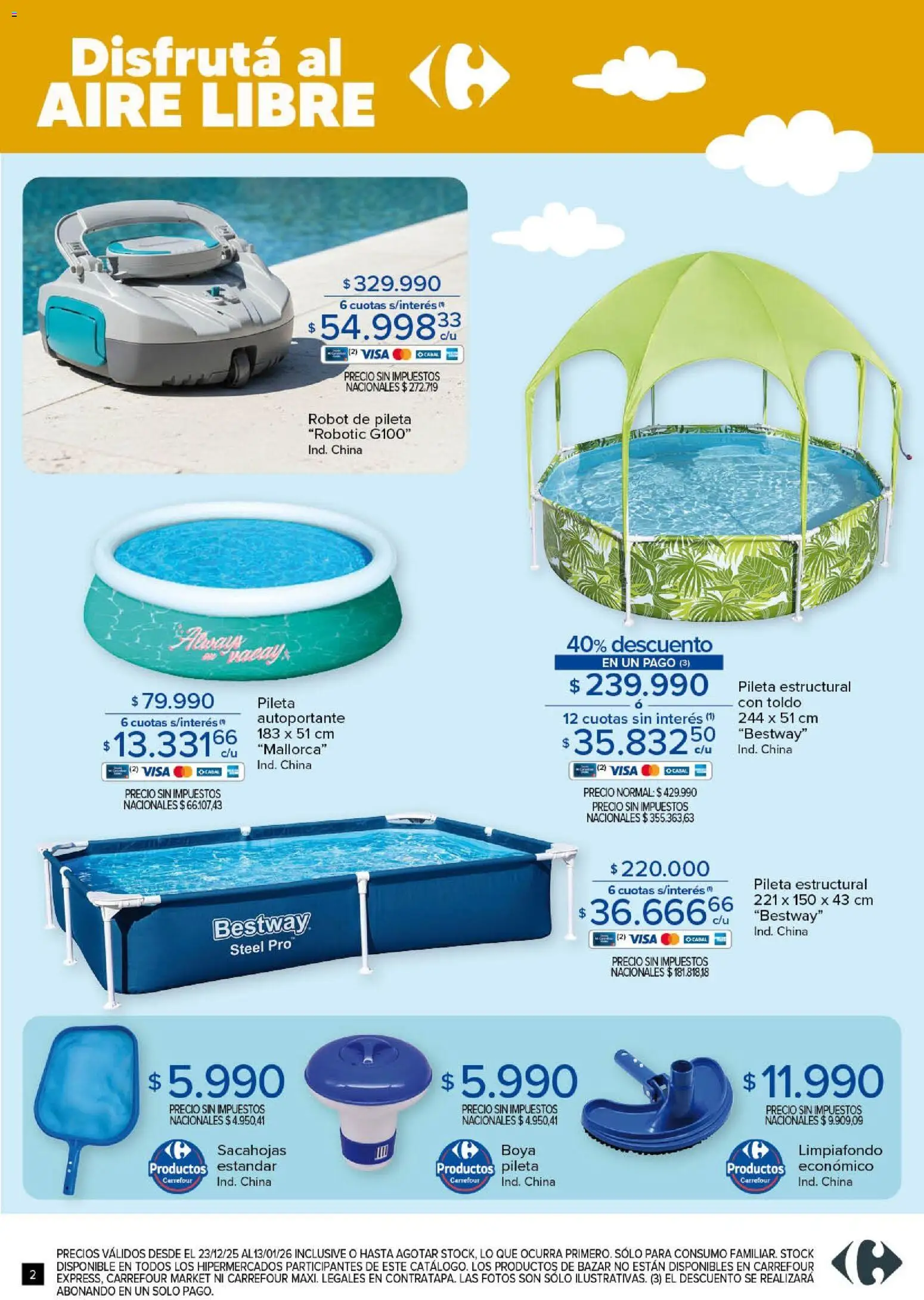 Carrefour ofertas │ válido desde el 23.12.2025 | Página: 2 | Productos: Robot, Toldo, Pileta
