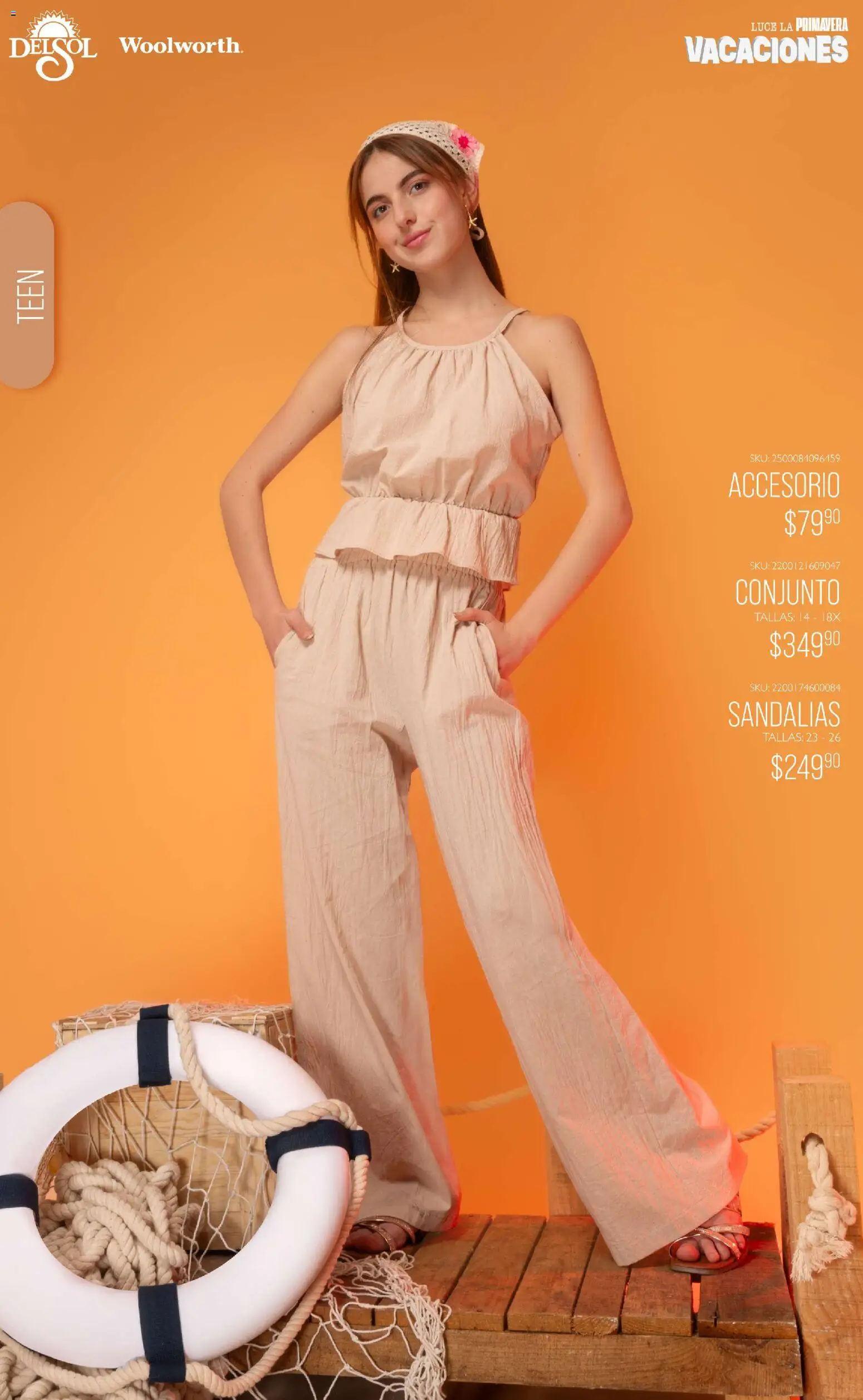 Nuevas ofertas de Del Sol y Woolworth válidas en toda la República Mexicana desde el 19.03.2026. ¡Encuentra las mejores ofertas en Del Sol y Woolworth catálogo Vacaciones 2026 ! | Página: 12 | Productos: Conjunto, Sandalias