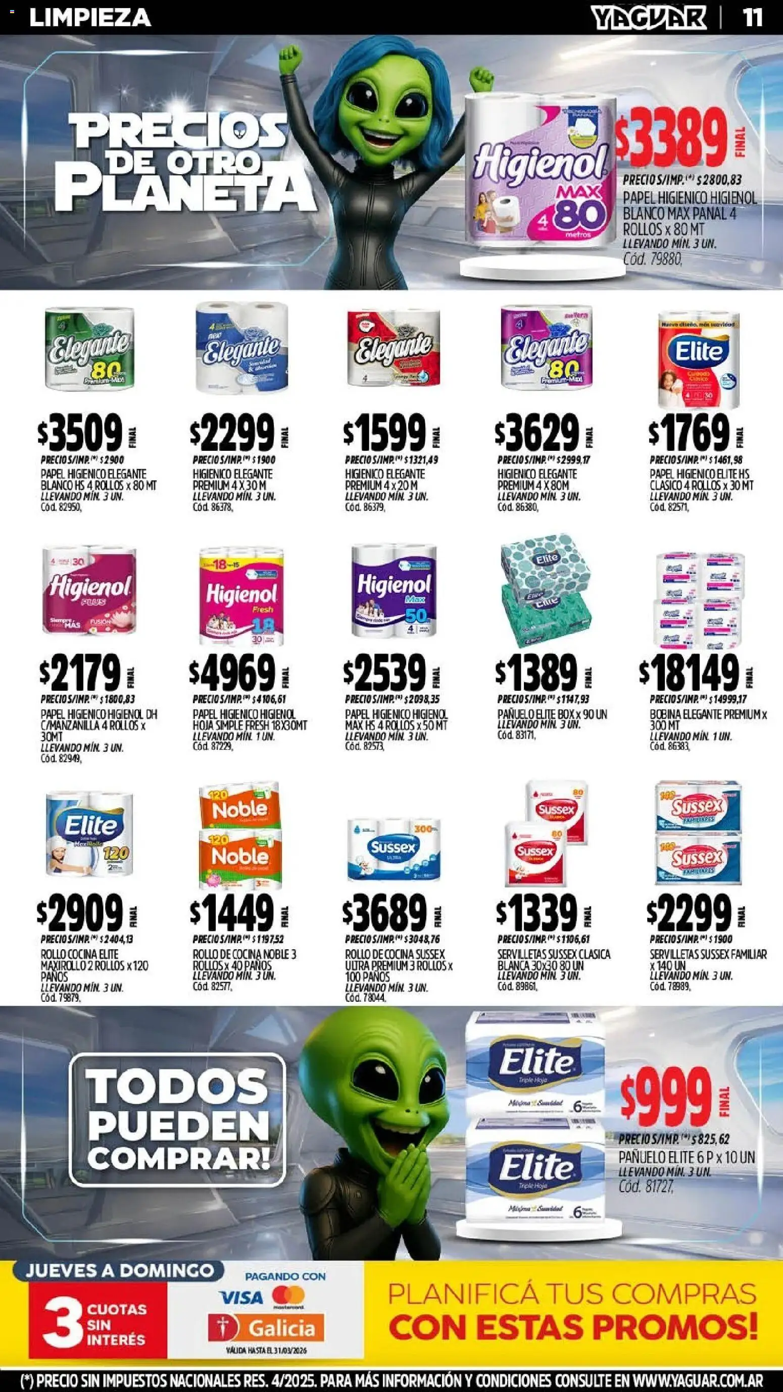 Yaguar - Oferta Semanal Santa Fé │ válido desde el 09.03.2026 | Página: 11 | Productos: Papel higiénico, Pañuelo, Cocina, Huevo