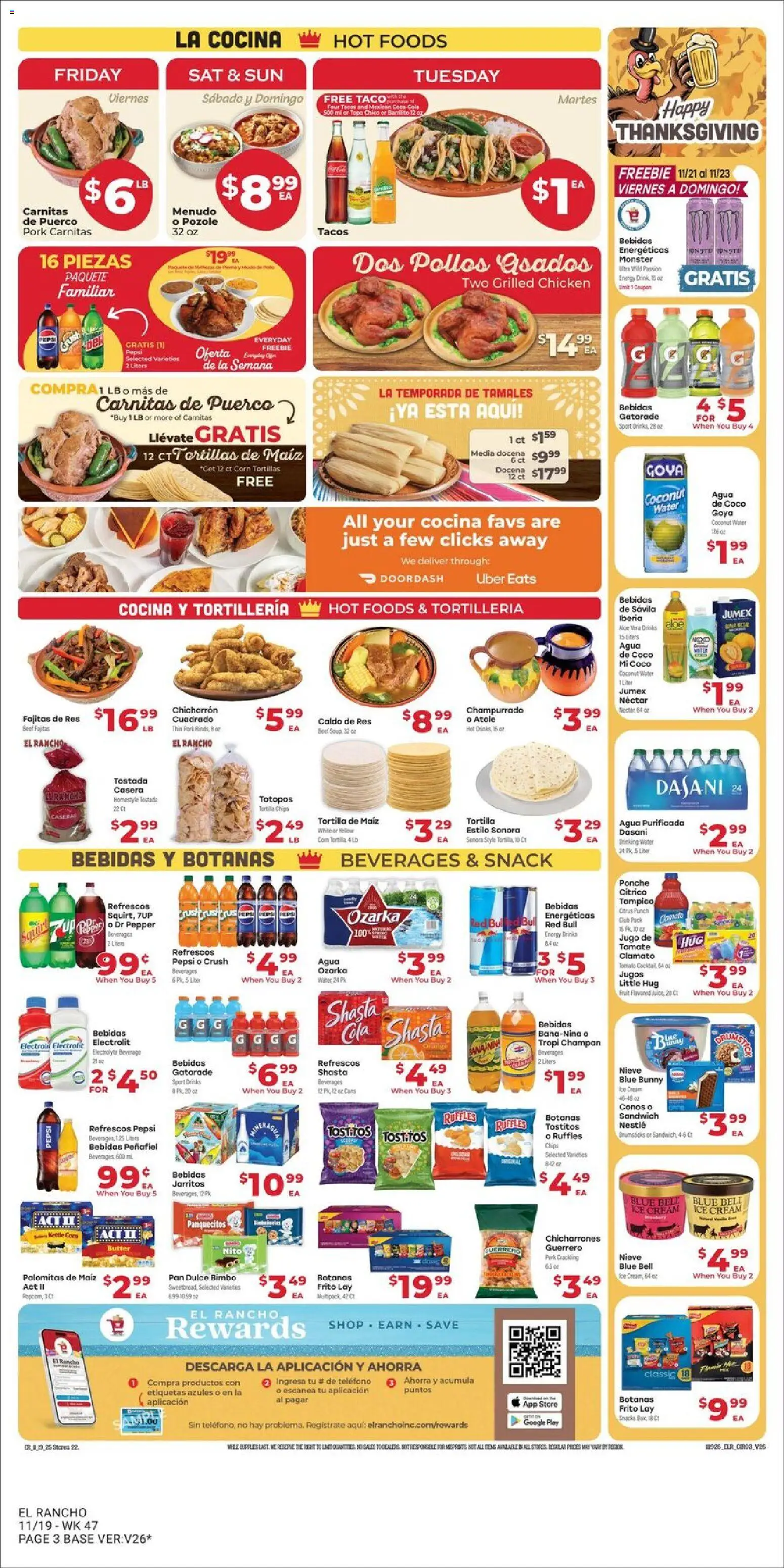 El Rancho Weekly Ad - valid from 19.11.2025 | Page: 3 | Products: Pork, Beef, Ice cream, Pepper