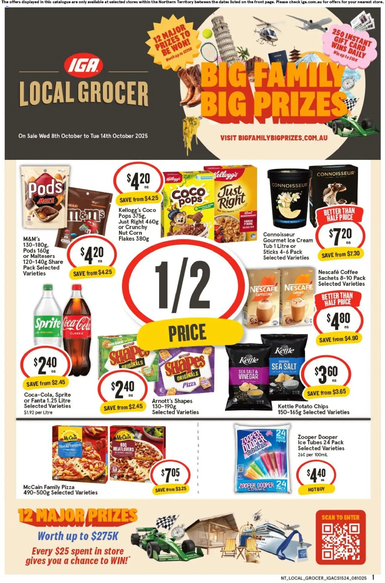IGA catalogue - valid from 08.10.2025 | Page: 1 | Products: Pizza, Chips, Cream, Salt