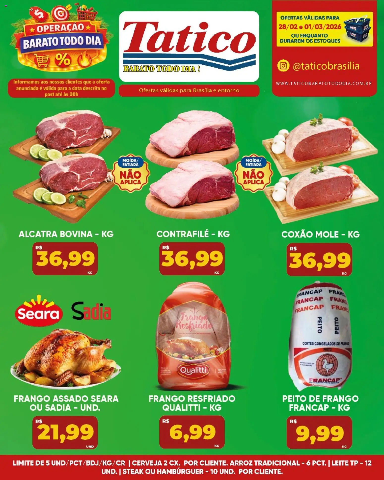 Tatico Folheto - válido de 02.03.2026 | Página: 32 | Produtos: Alcatra, Arroz, Hambúrguer, Peito de frango