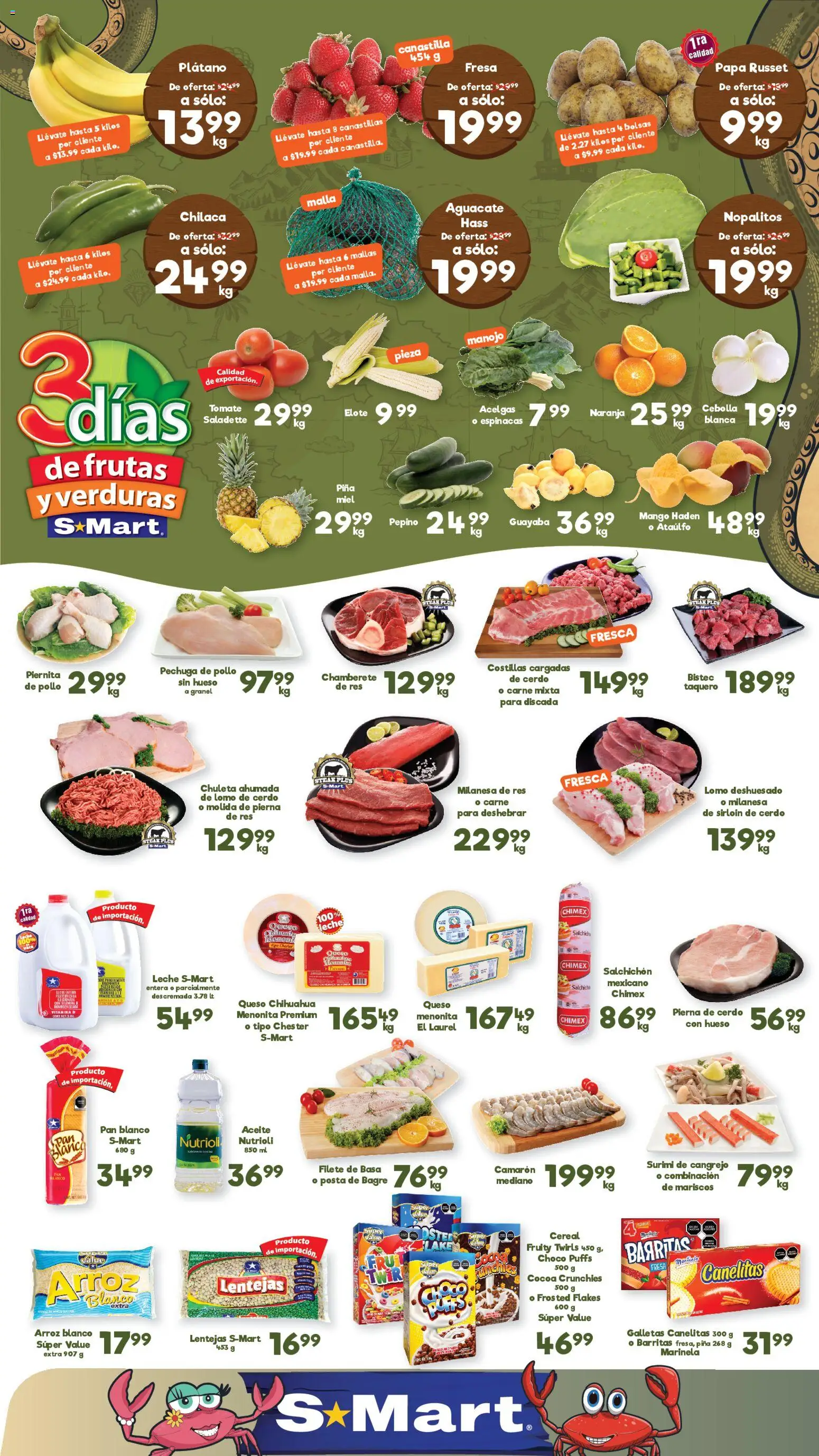 Nuevas ofertas de S-Mart válidas en toda la República Mexicana desde el 24.02.2026. ¡Encuentra las mejores ofertas en S-Mart folleto! | Página: 1 | Productos: Cebolla, Milanesa, Aceite, Pan