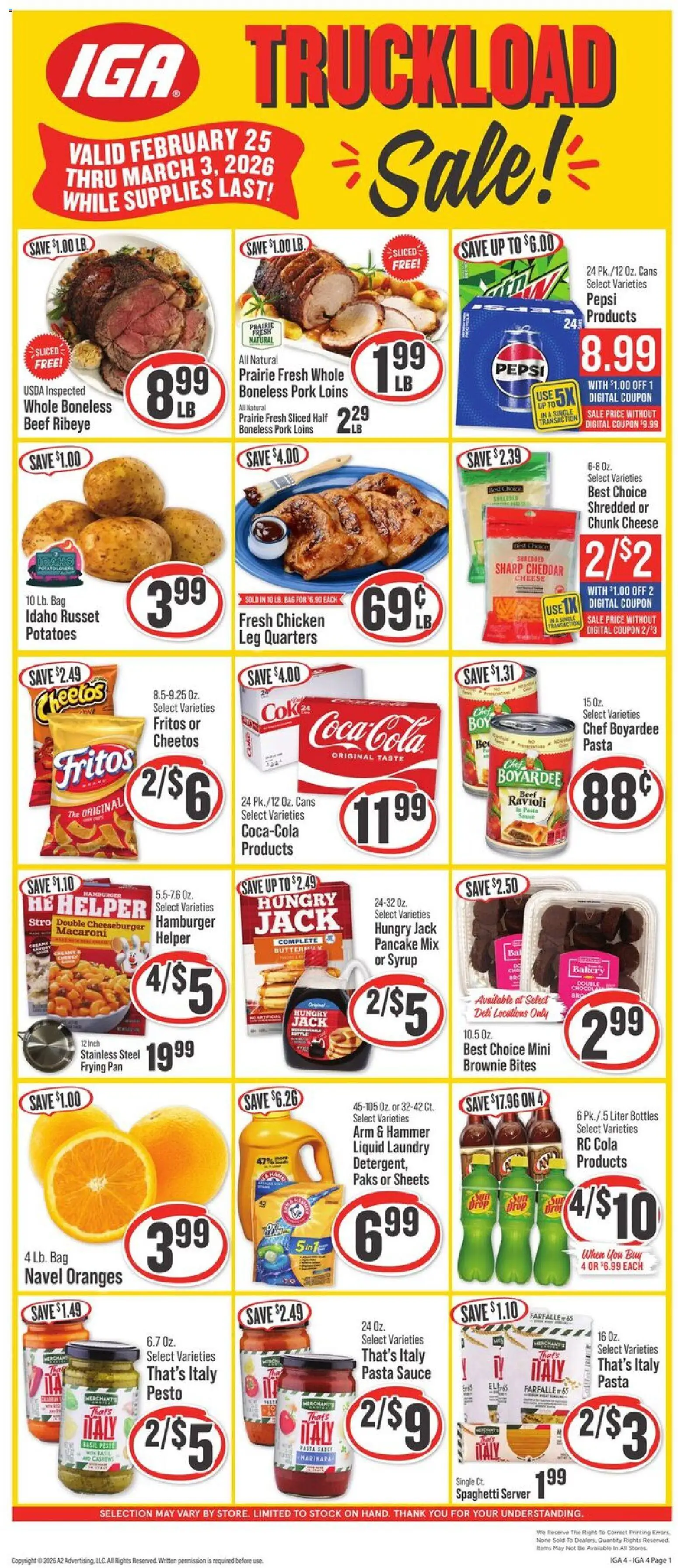 IGA Weekly Ad - valid from 25.02.2026 | Page: 1 | Products: Pan, Cheese, Oranges, Beef
