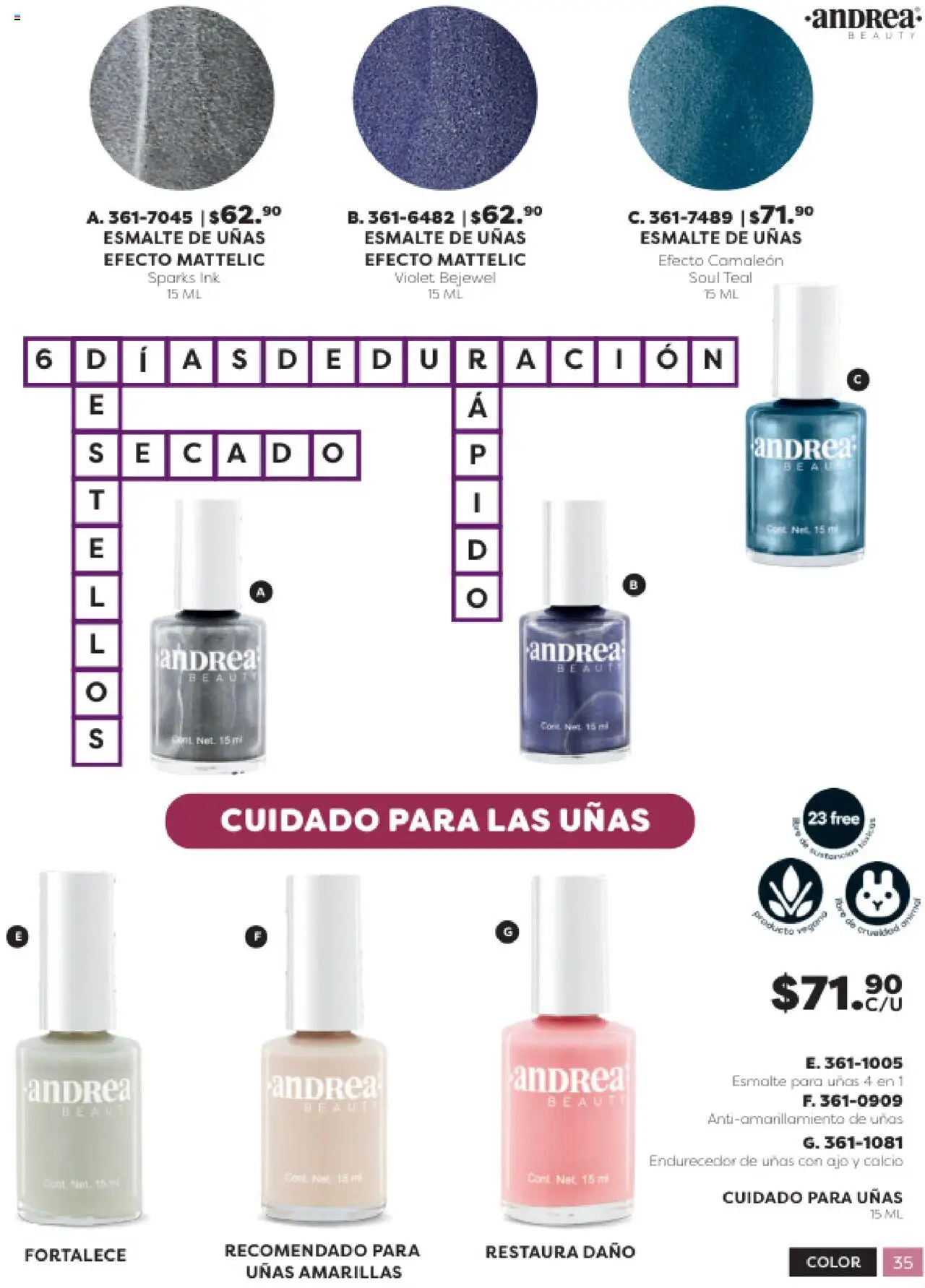 Nuevas ofertas de Andrea válidas en toda la República Mexicana desde el 24.08.2025. ¡Encuentra las mejores ofertas en Andrea - Catálogo Beauty Campaña 5! | Página: 35 | Productos: Ajo, Esmalte de uñas