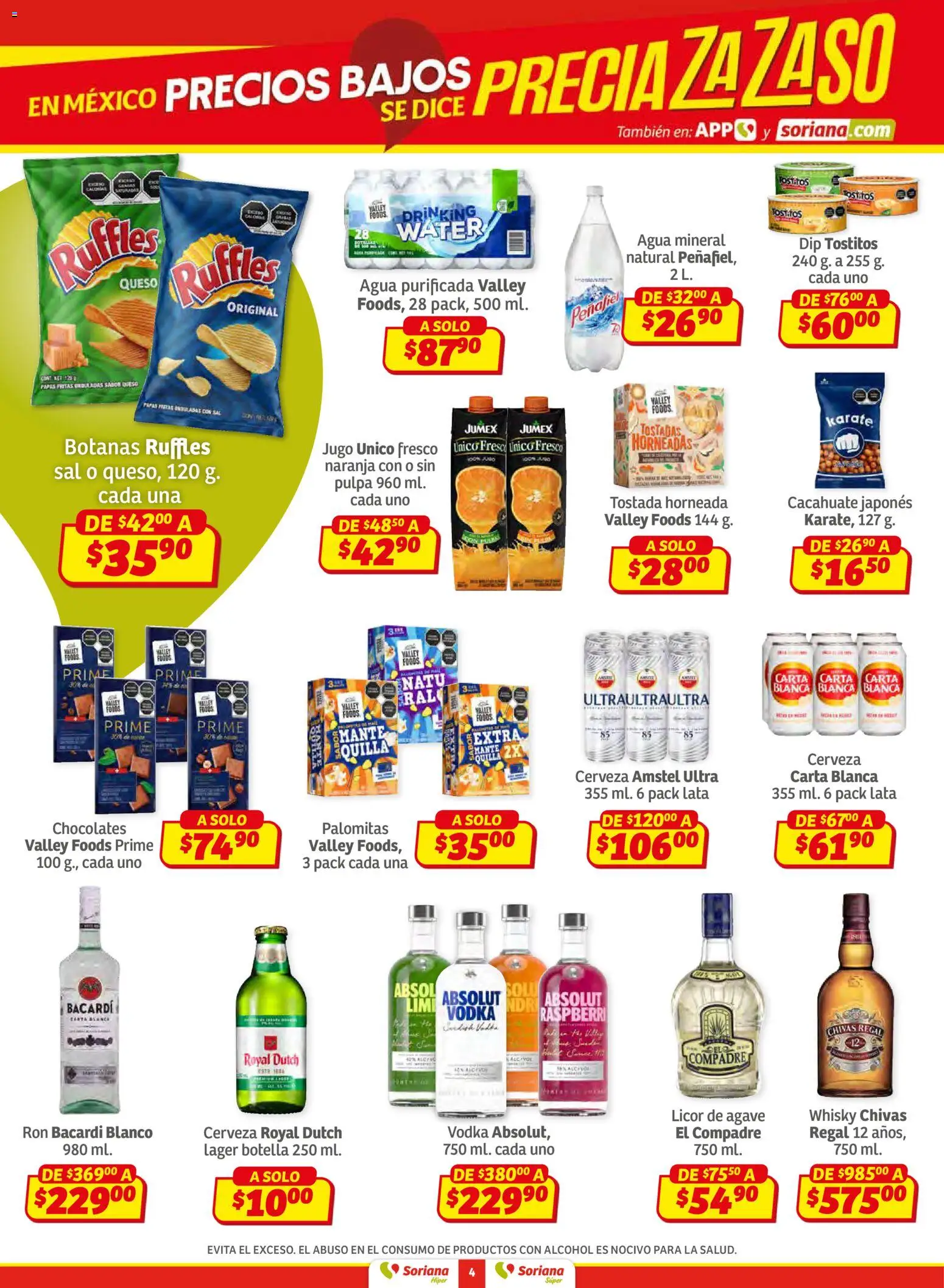 Nuevas ofertas de Soriana válidas en toda la República Mexicana desde el 15.01.2026. ¡Encuentra las mejores ofertas en Soriana - Preciazazaso Súper: Valle de México! | Página: 4 | Productos: Agua, Queso, Cerveza, Botella