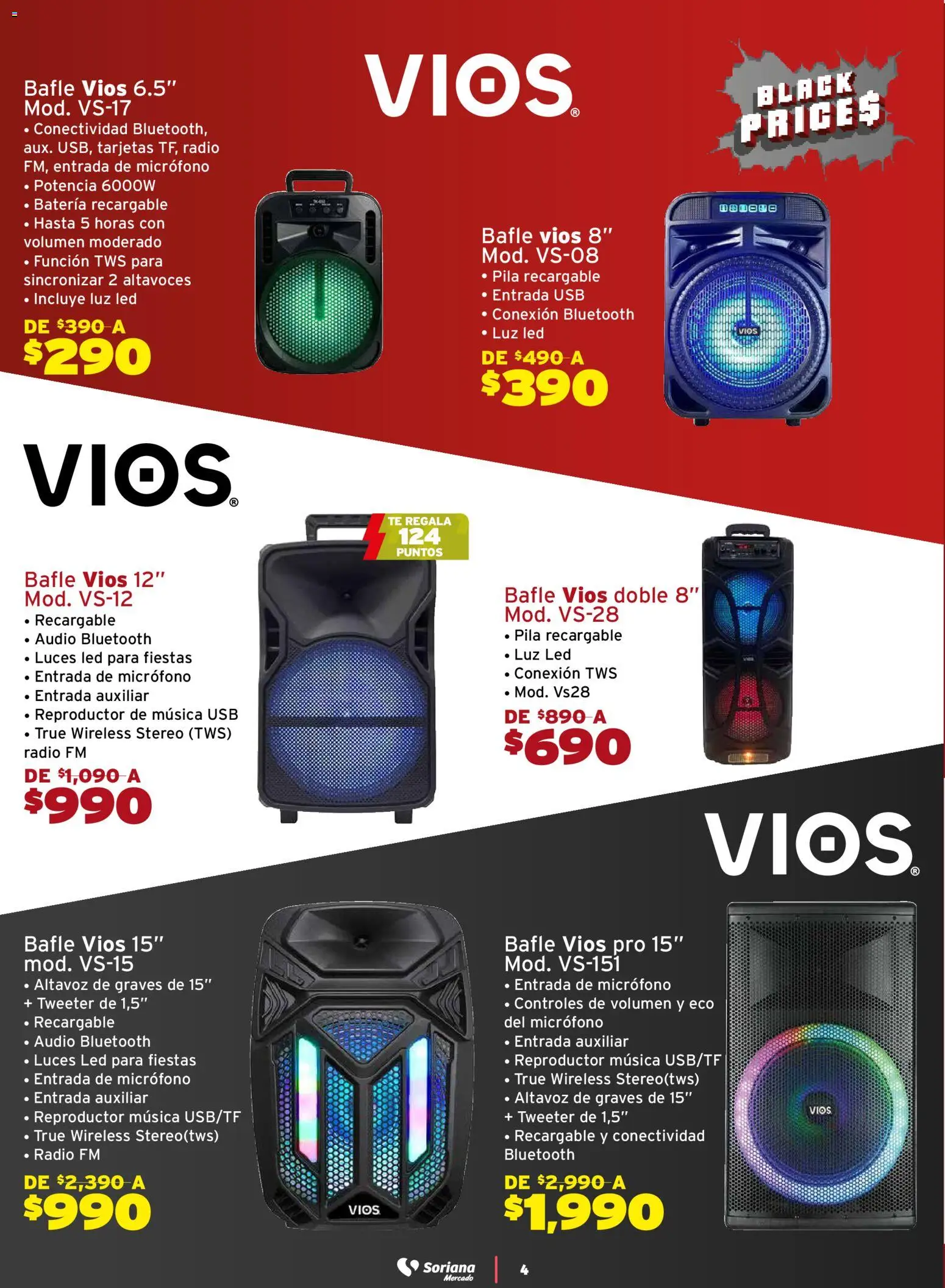 Nuevas ofertas de Soriana válidas en toda la República Mexicana desde el 21.11.2025. ¡Encuentra las mejores ofertas en Soriana - Black Prices Mercado Nacional! | Página: 4 | Productos: Radio, Micrófono, Té, Batería