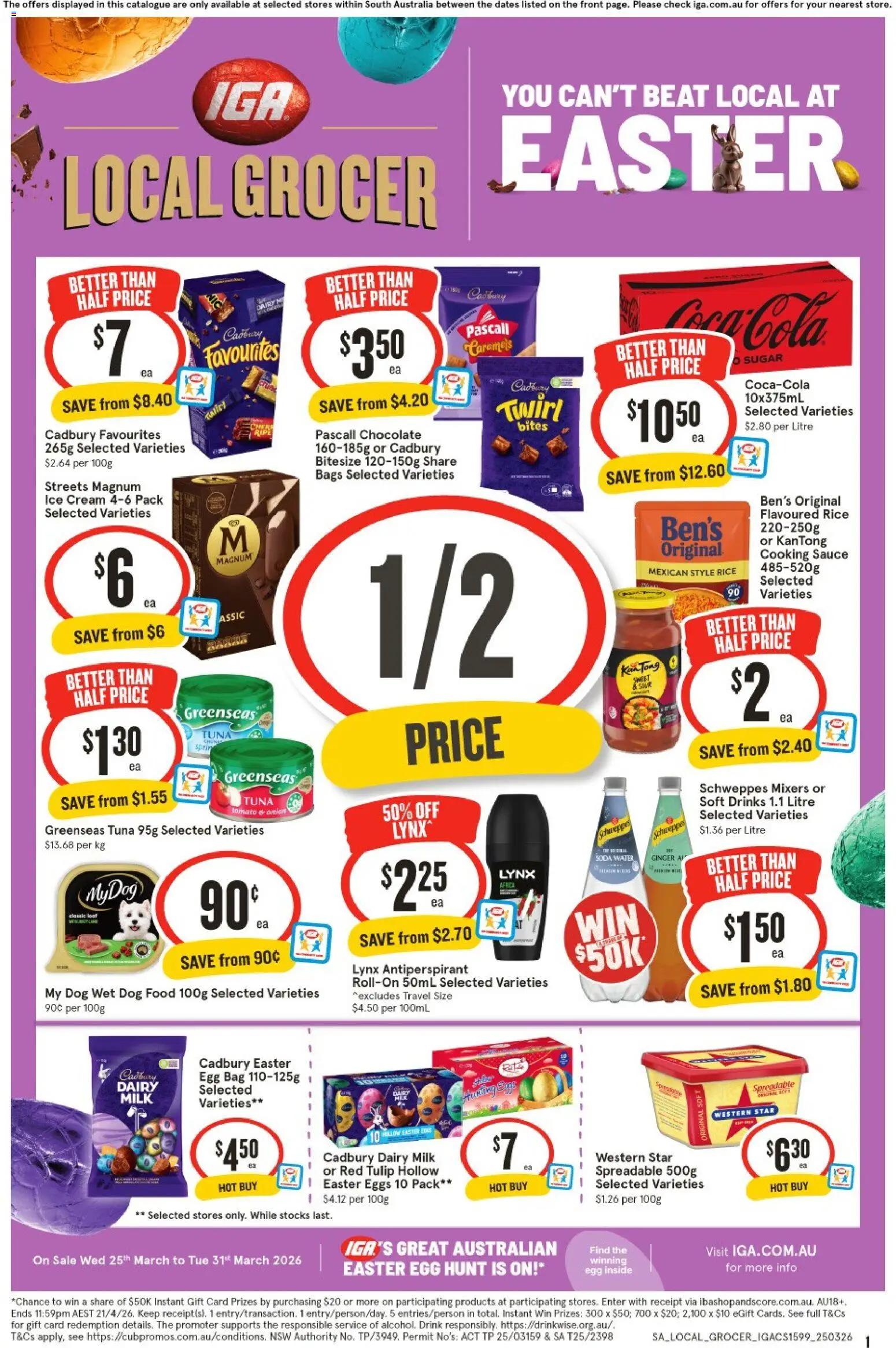 IGA catalogue - valid from 25.03.2026 | Page: 1 | Products: Eggs, Dog food, Sauce, Tuna