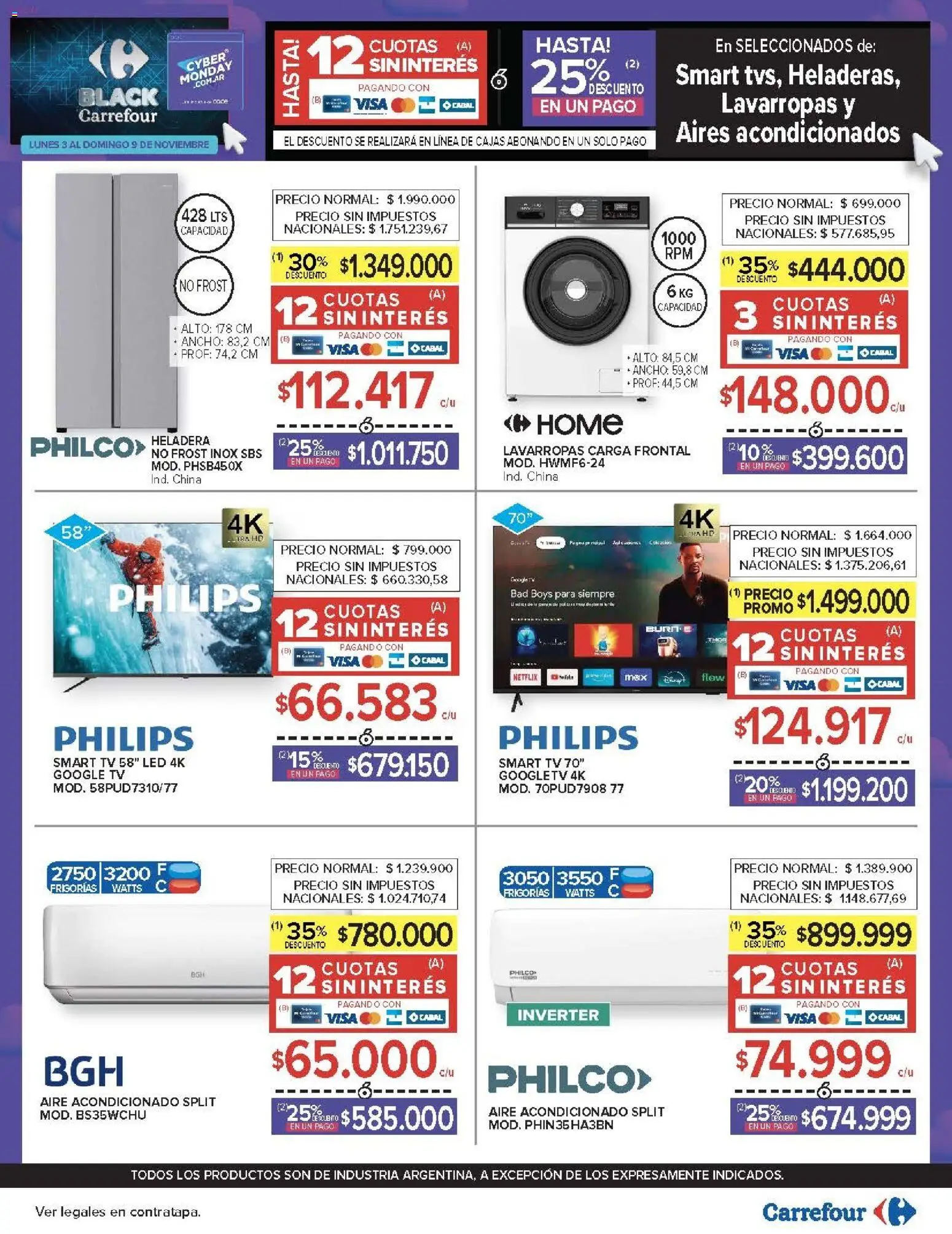 Carrefour - Black Friday │ válido desde el 03.11.2025 | Página: 26 | Productos: Aire acondicionado, Lavarropas, Heladera