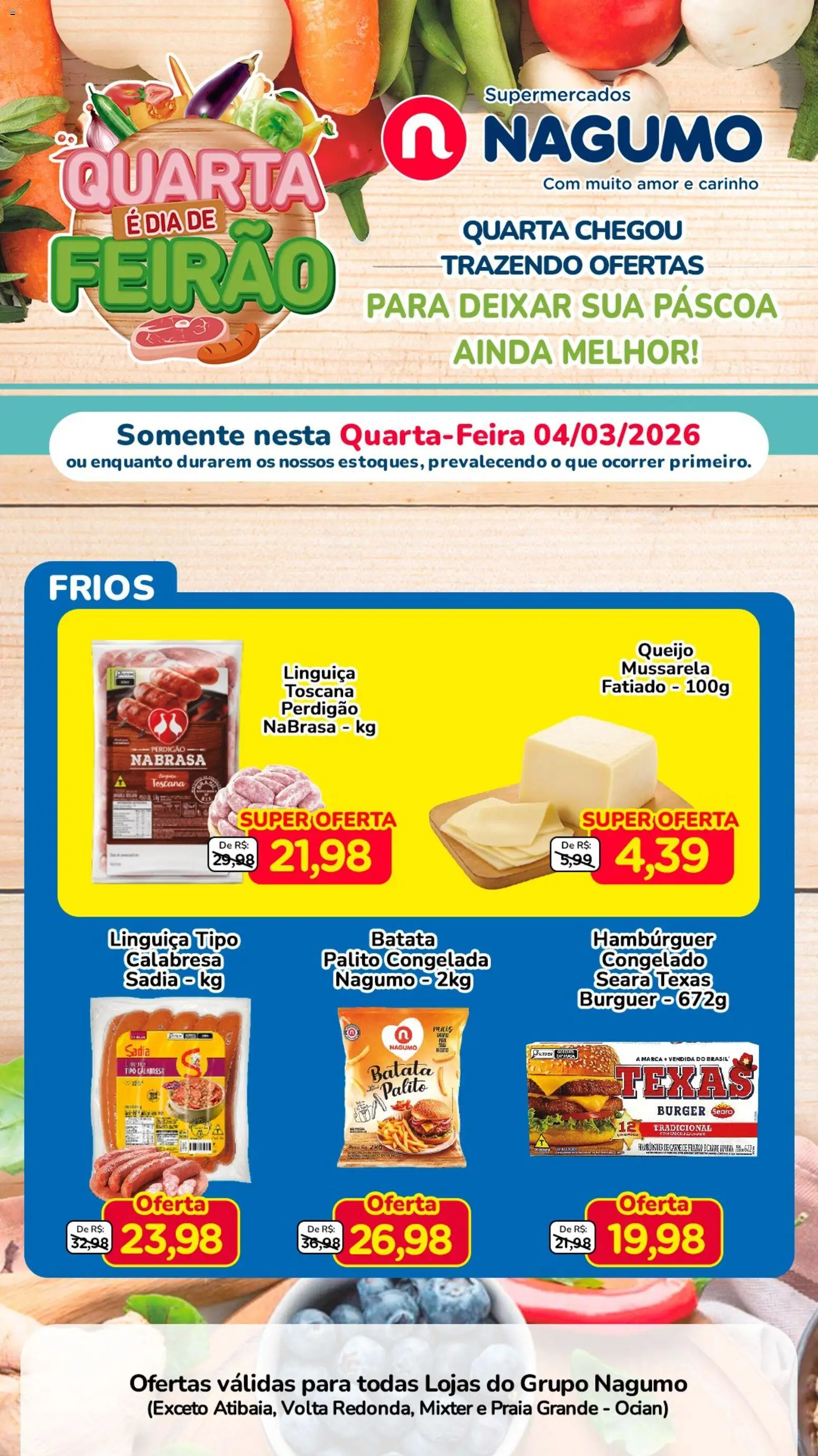Nagumo Folheto - válido de 04.03.2026 | Página: 2 | Produtos: Queijo, Hambúrguer, Batata, Mussarela