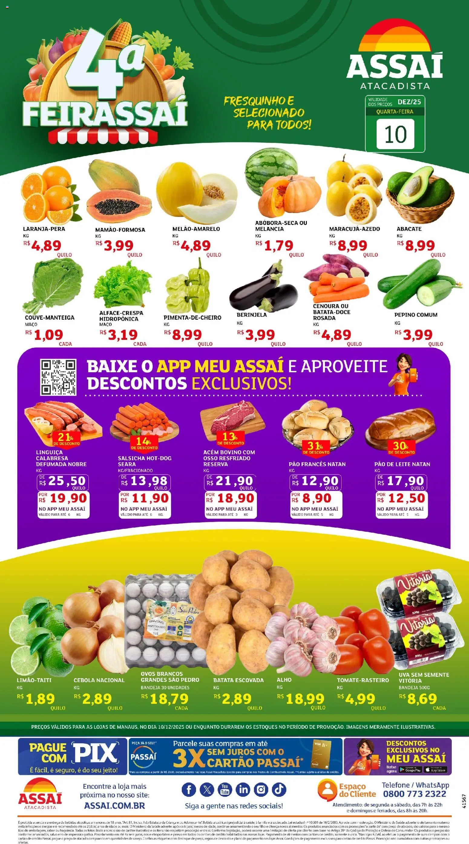 Assaí Atacadista Folheto - válido de 10.12.2025 | Página: 1 | Produtos: Melancia, Salsicha, Acém, Telefone