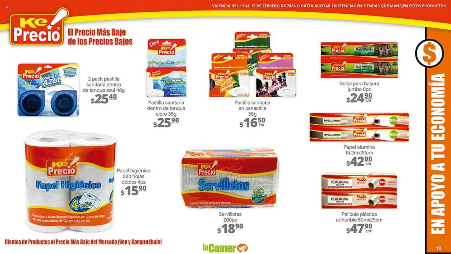 Nuevas ofertas de La Comer válidas en toda la República Mexicana desde el 11.02.2026. ¡Encuentra las mejores ofertas en La Comer folleto! | Página: 18 | Productos: Bolsa, Papel higiénico, Cloro, Servilletas