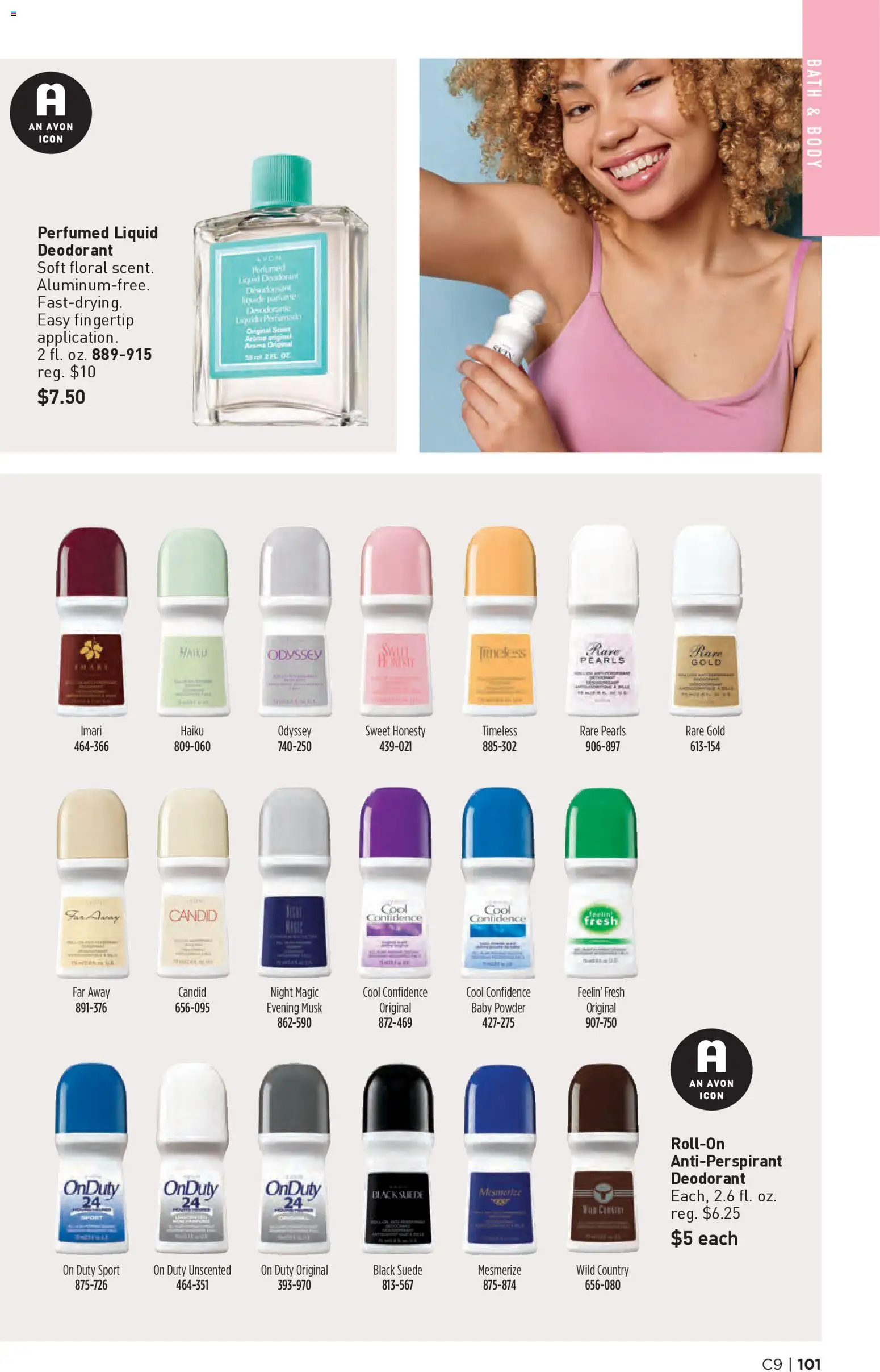 Avon Brochure - valid from 22.04.2026 | Page: 101 | Products: Bath, Powder, Deodorant, Antiperspirant
