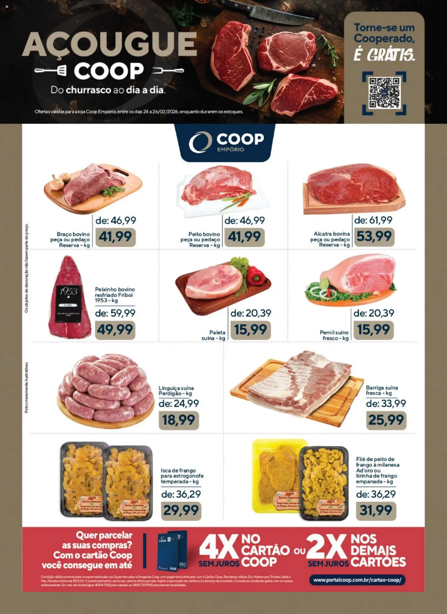 Coop Folheto - válido de 24.02.2026 | Página: 2 | Produtos: Linguiça, Alcatra, Pernil, Peito de frango