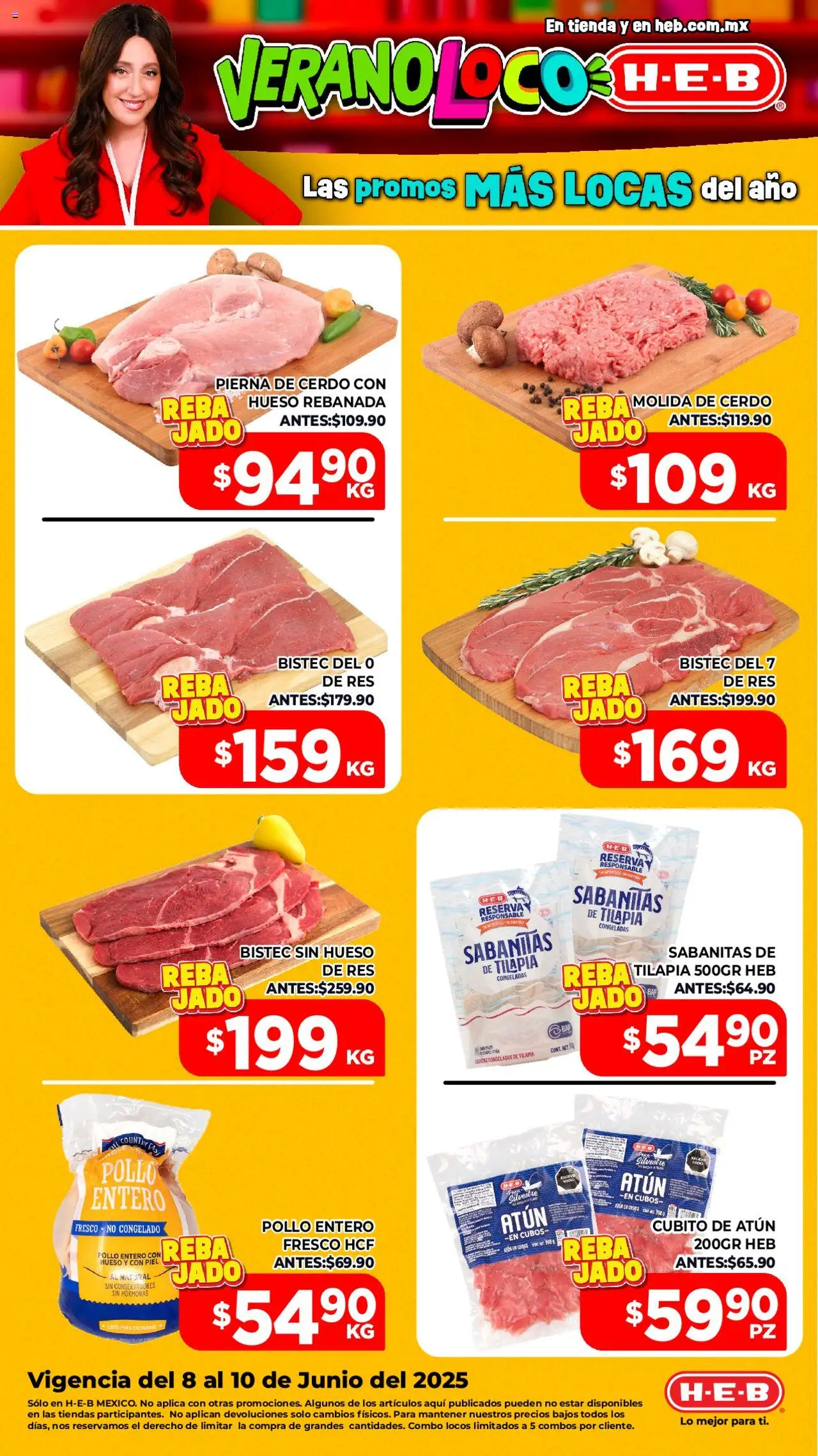Nuevas ofertas de H-E-B válidas en toda la República Mexicana desde el 08.07.2025. ¡Encuentra las mejores ofertas en H-E-B folleto Verano Loco! | Página: 1 | Productos: Pollo, Atún, Cerdo, Res