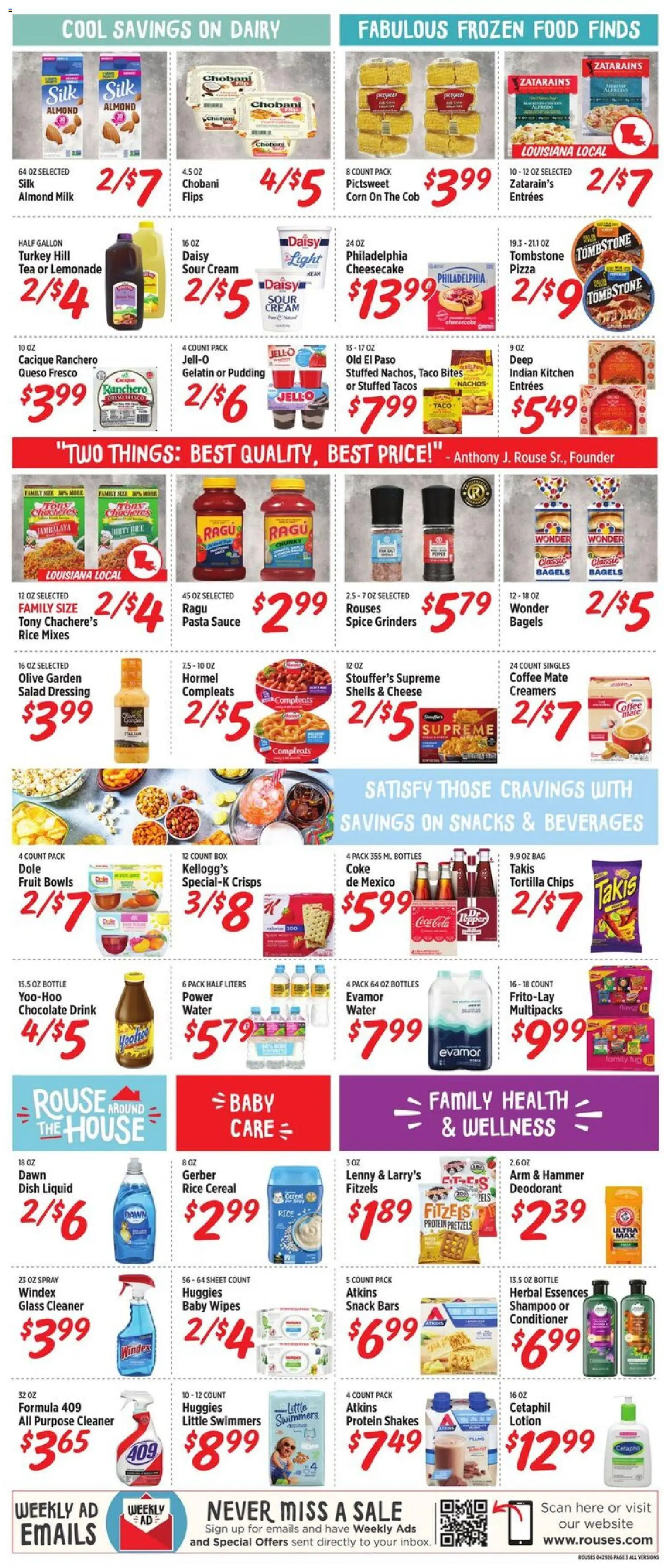 Rouses Weekly Ad - MS - valid from 29.04.2026 | Page: 4 | Products: Milk, Chocolate, Pizza, Bag
