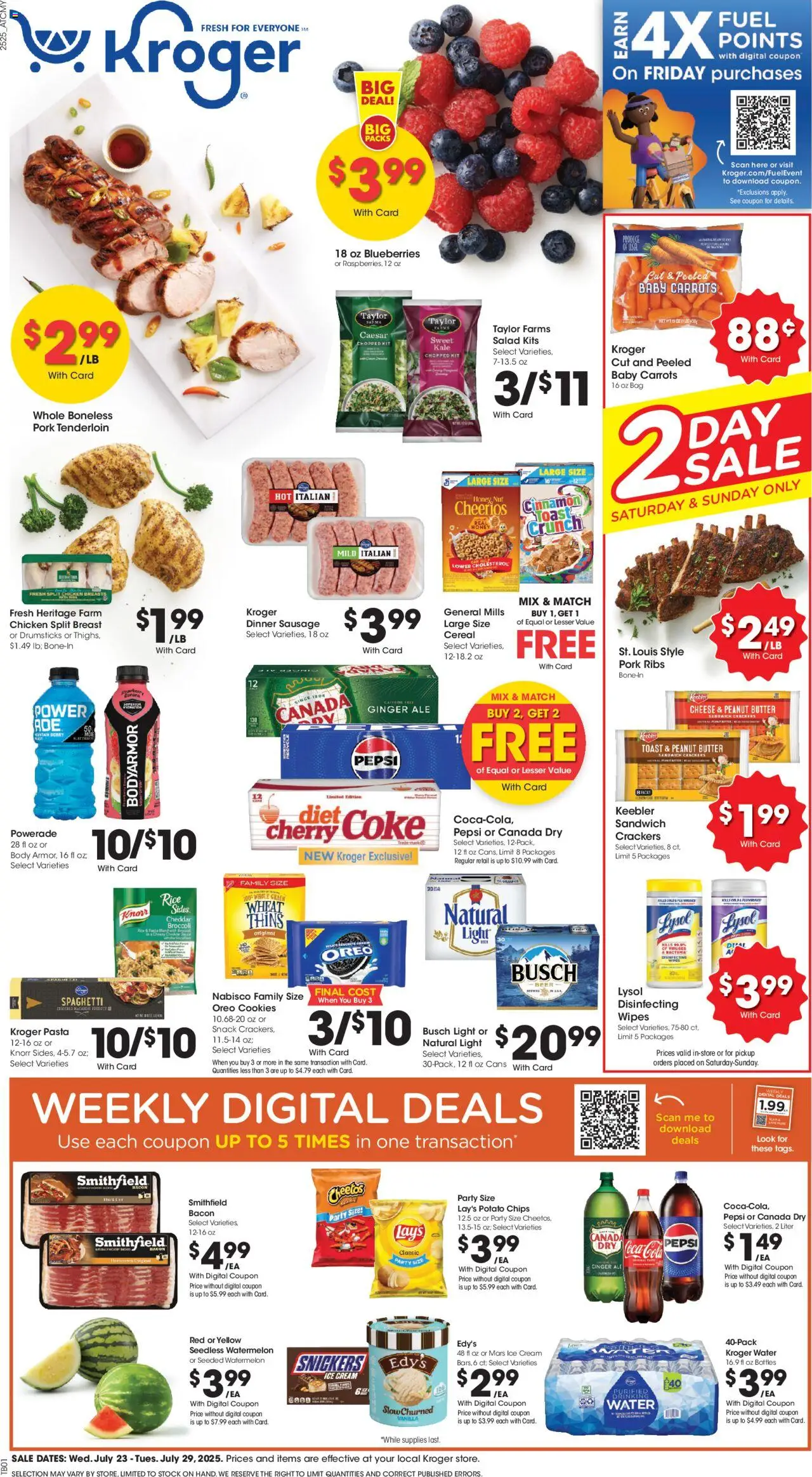 Kroger Weekly Ad - valid from 23.07.2025 | Page: 1 | Products: Cheese, Beer, Cream, Sauce
