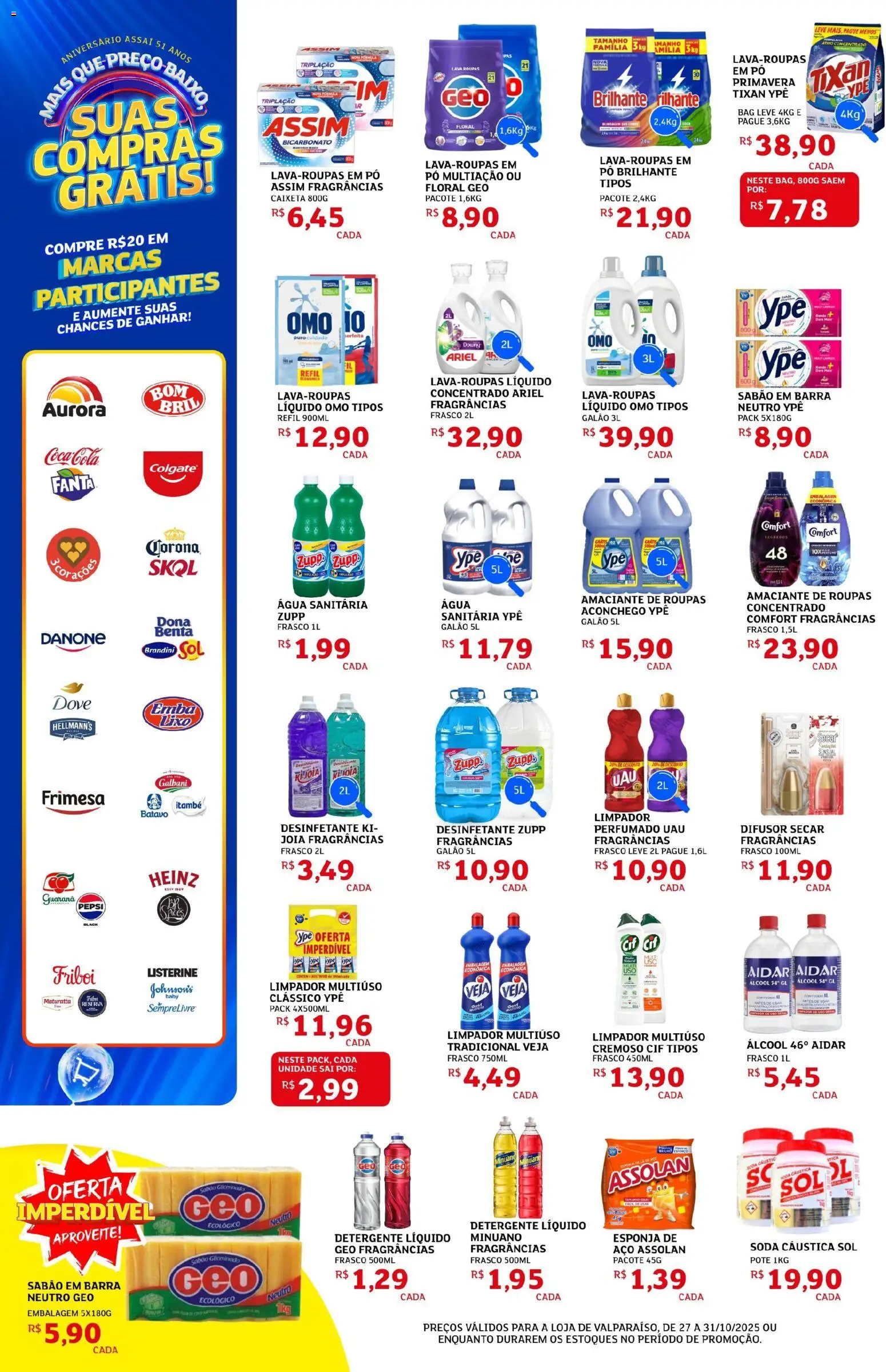 Assaí Atacadista Folheto - válido de 27.10.2025 | Página: 6 | Produtos: Sabão em barra, Esponja, Fanta, Roupas