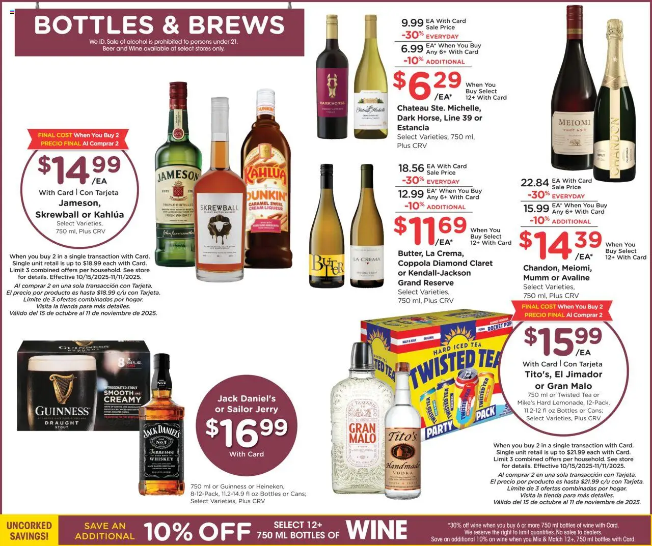 Ralphs Weekly Ad - valid from 22.10.2025 | Page: 13 | Products: Wine, Beer, Vodka, Whiskey