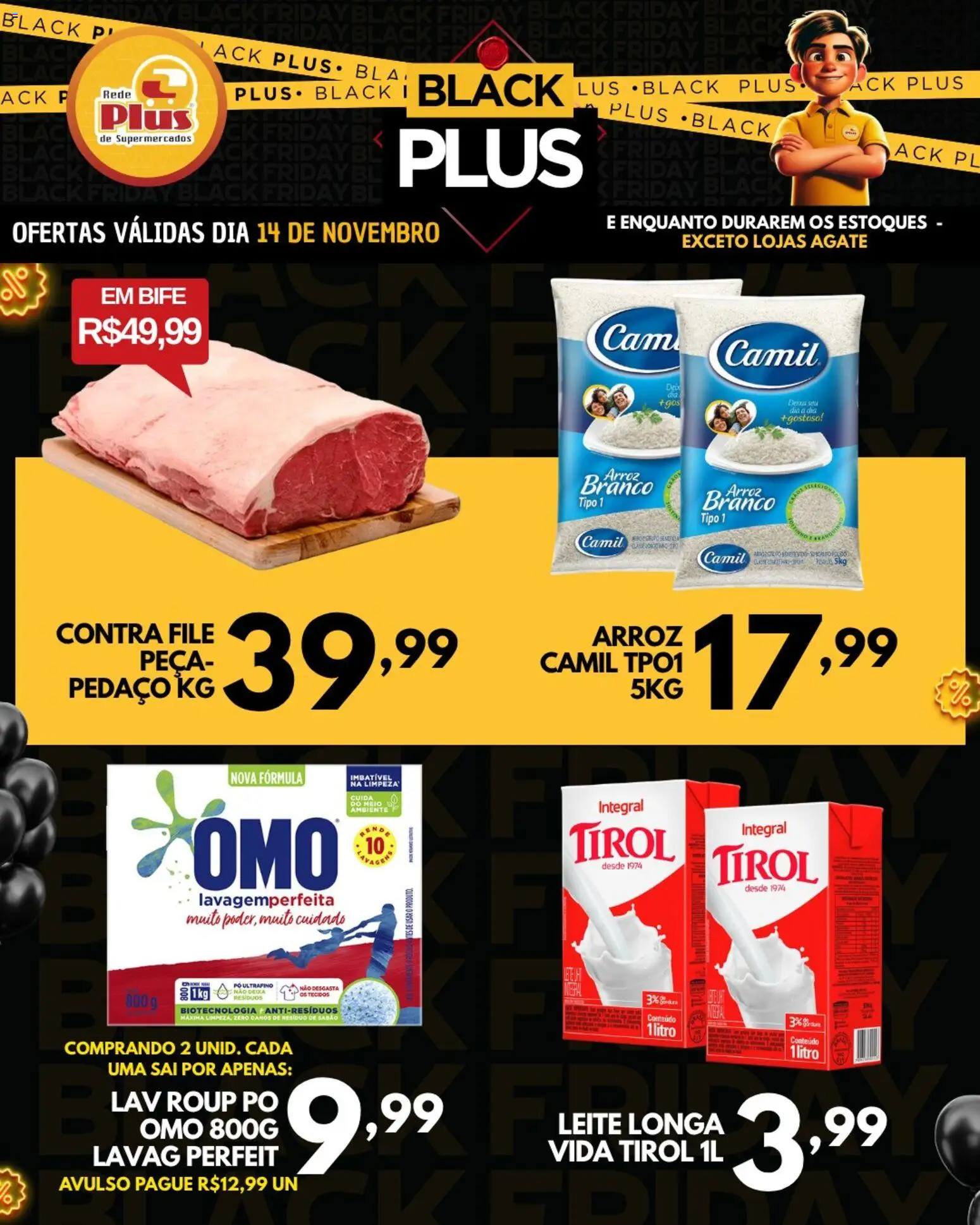 Rede Plus Supermercados Folheto - válido de 14.11.2025 | Página: 1 | Produtos: Sabão, Contra filé, Leite, Arroz