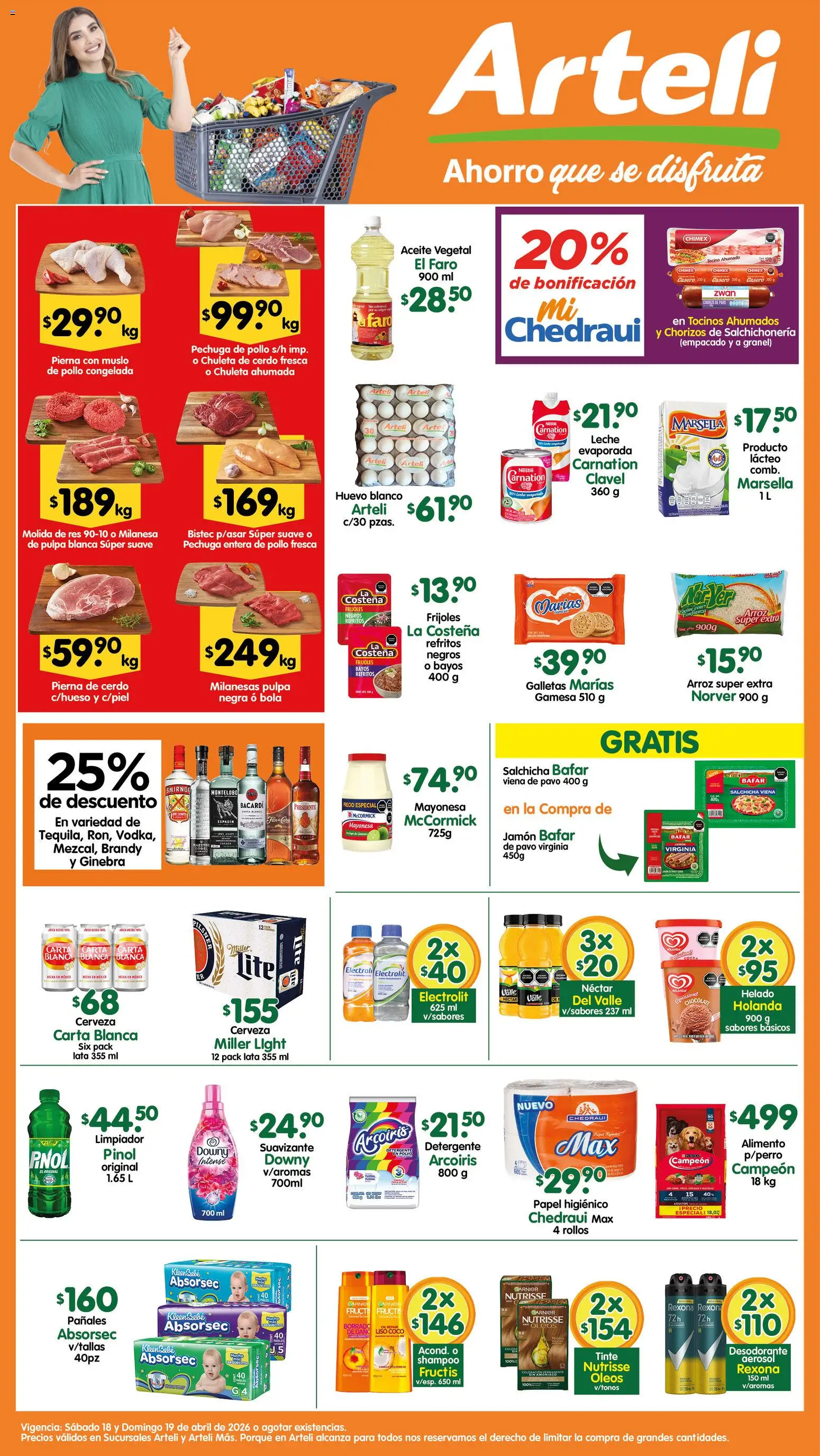 Nuevas ofertas de Arteli válidas en toda la República Mexicana desde el 18.04.2026. ¡Encuentra las mejores ofertas en Arteli folleto! | Página: 1 | Productos: Pollo, Detergente, Leche, Chocolate