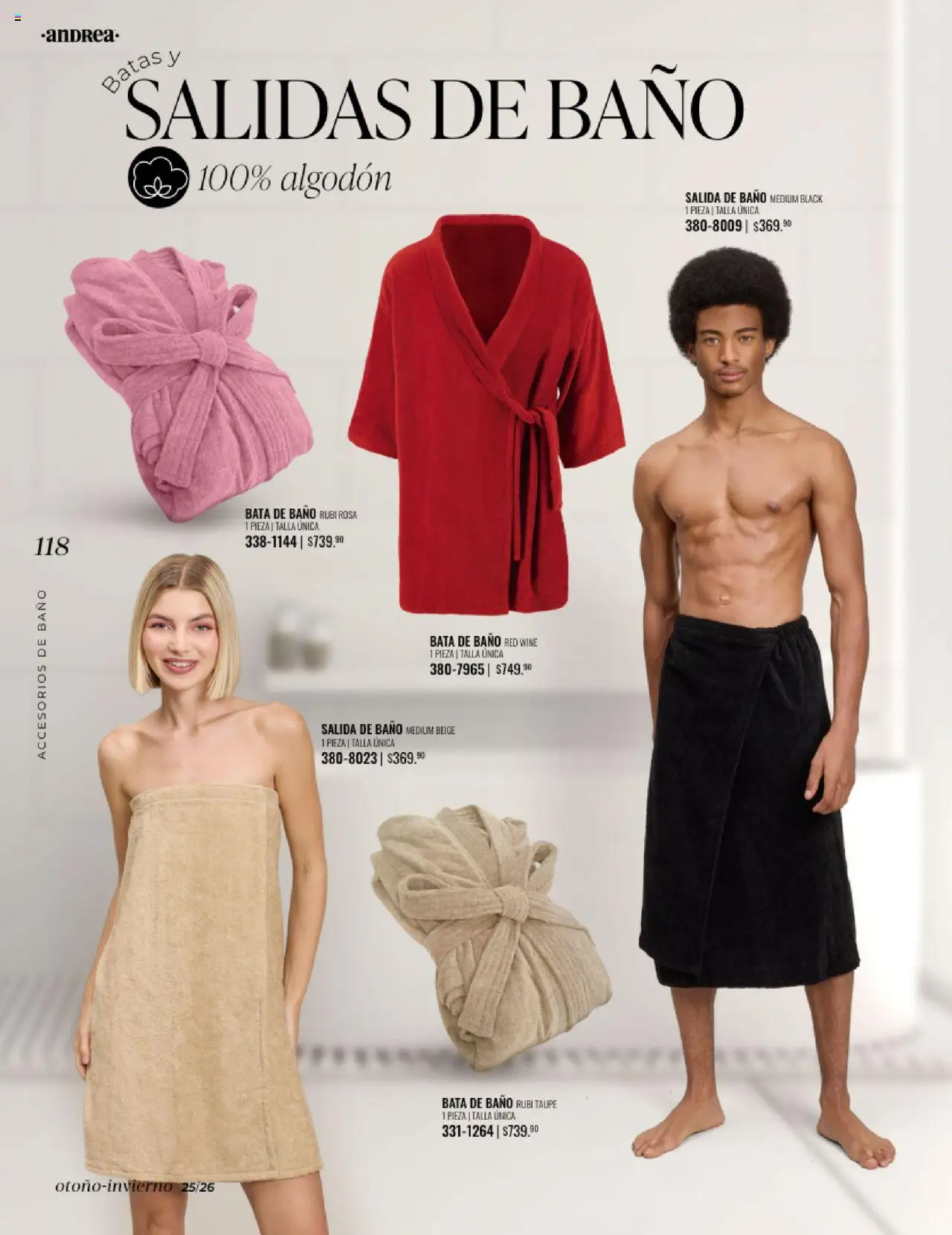 Nuevas ofertas de Andrea válidas en toda la República Mexicana desde el 24.08.2025. ¡Encuentra las mejores ofertas en Andrea - Catálogo Home - Otoño / Invierno! | Página: 118 | Productos: Bata de baño, Algodón, Baño, Bata