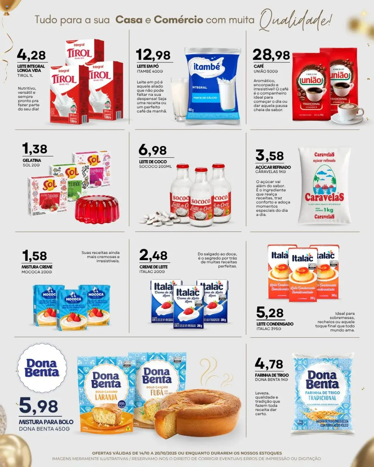 Mercadão Atacadista Folheto - válido de 14.10.2025 | Página: 8 | Produtos: Fubá, Café, Bolo, Açúcar