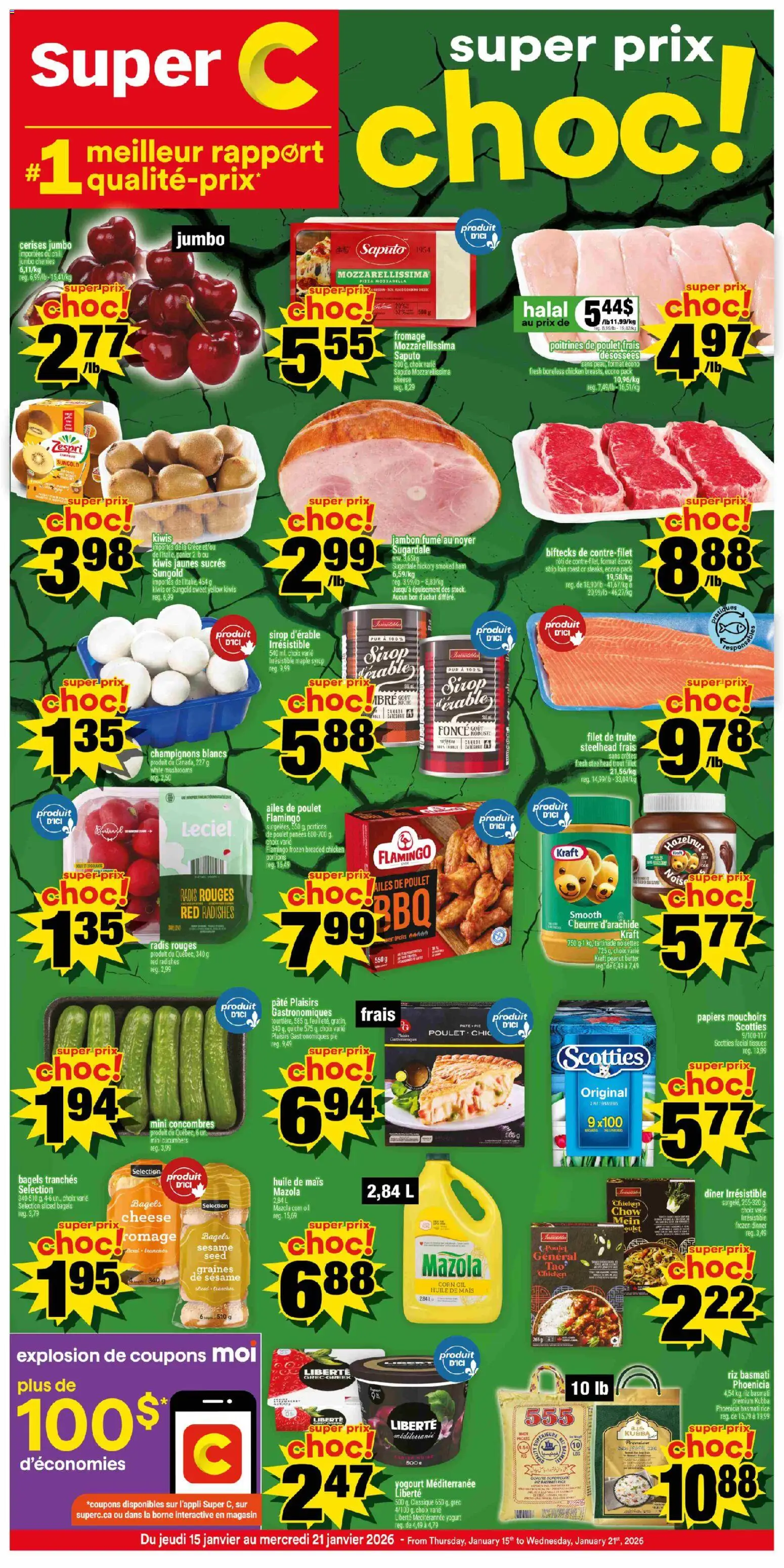 Super C flyer valid from 15.01.2026 | Page: 1 | Products: Cucumbers, Yogurt, Ham, Pizza