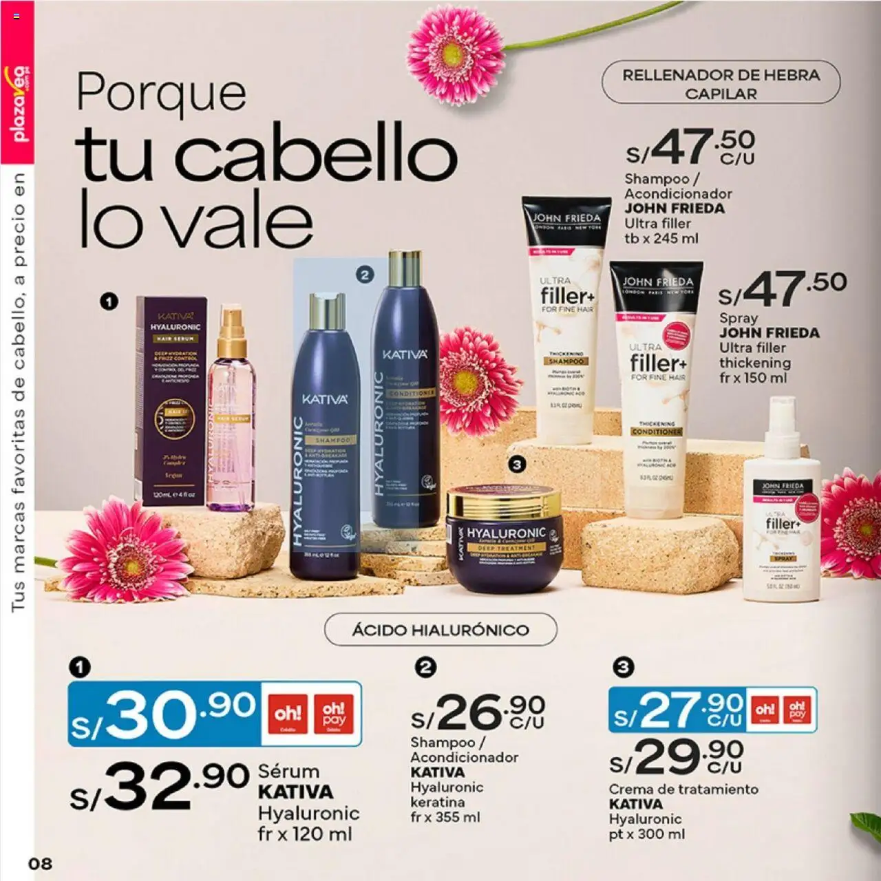 Catálogo Plaza Vea válido desde 04.08.2025 | Página: 8 | Productos: Shampoo, Acondicionador, Crema