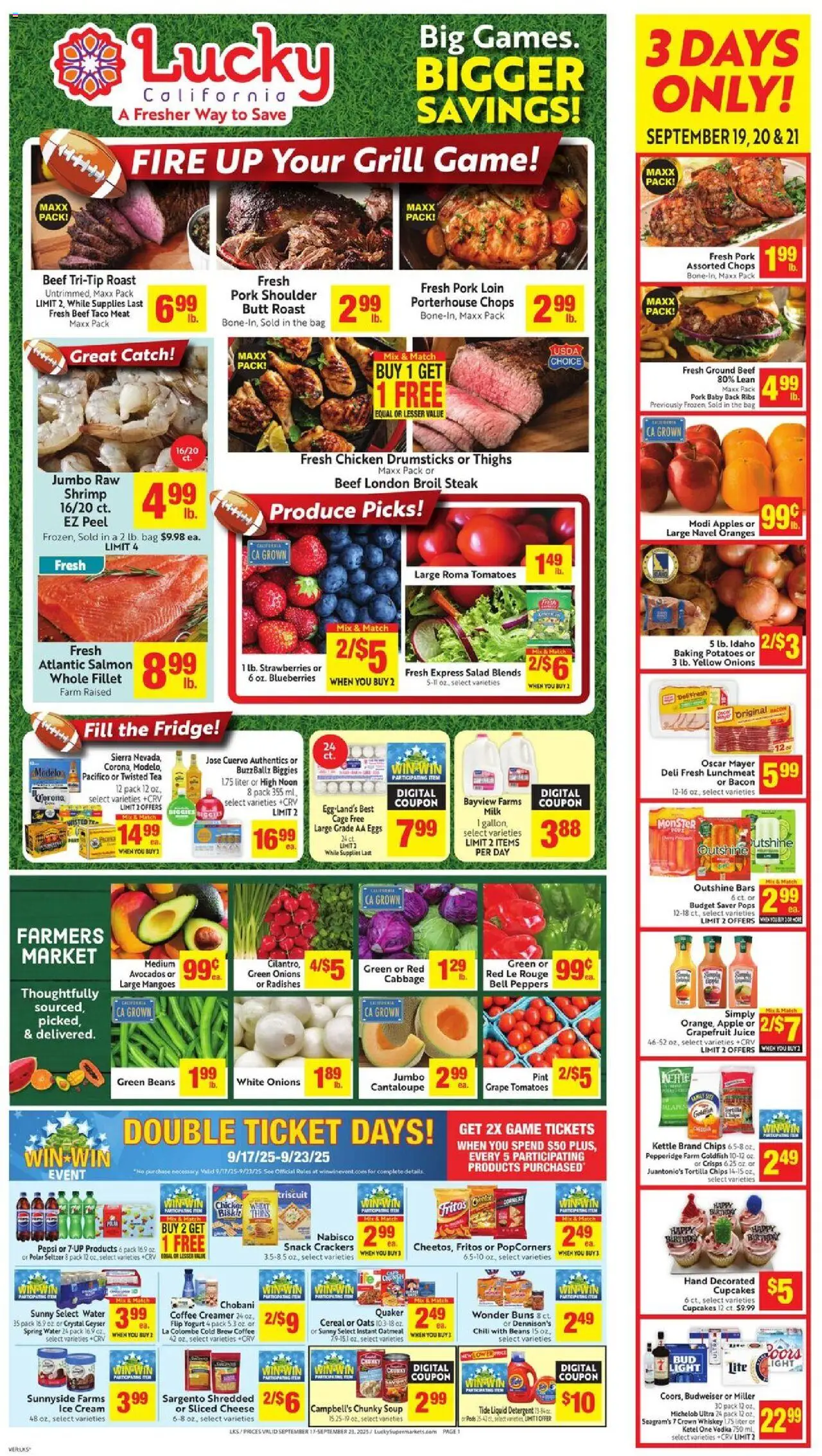 Lucky Supermarkets Weekly Ad - valid from 17.09.2025 | Page: 1 | Products: Milk, Oranges, Grapefruit, Grill