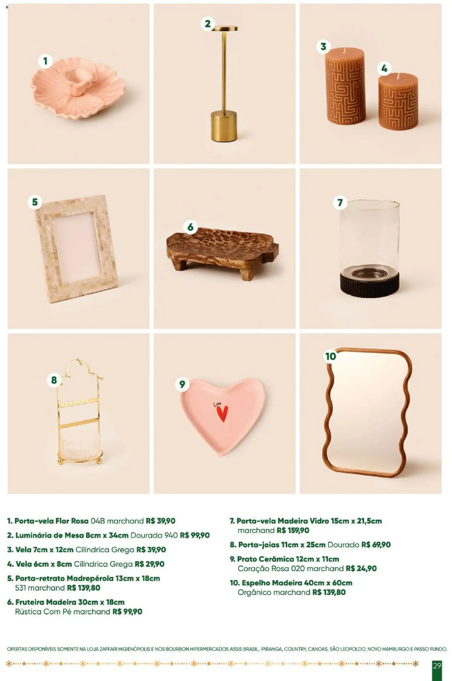 Zaffari Folheto - válido de 28.10.2025 | Página: 29 | Produtos: Mesa, Espelho, Luminária, Bourbon