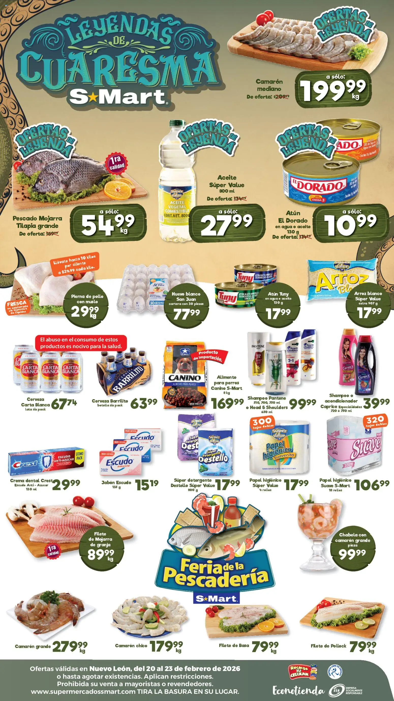 Nuevas ofertas de S-Mart válidas en toda la República Mexicana desde el 20.02.2026. ¡Encuentra las mejores ofertas en S-Mart folleto Monterrey! | Página: 2 | Productos: Azúcar, Agua, Cerveza, Jabón