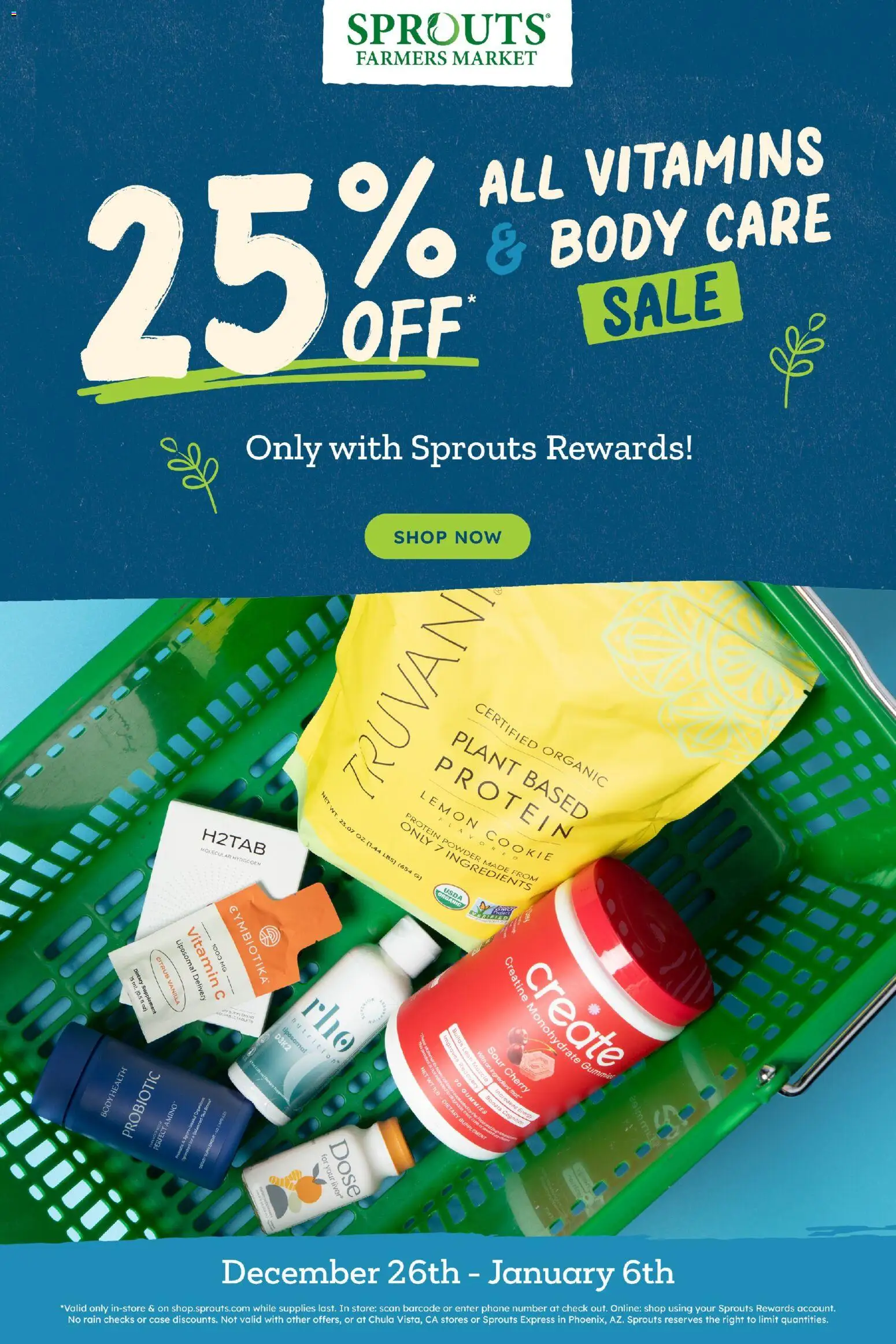 Sprouts Weekly Ad - valid from 26.12.2025 | Page: 1 | Products: Vitamin, Protein Powder, Powder, Case