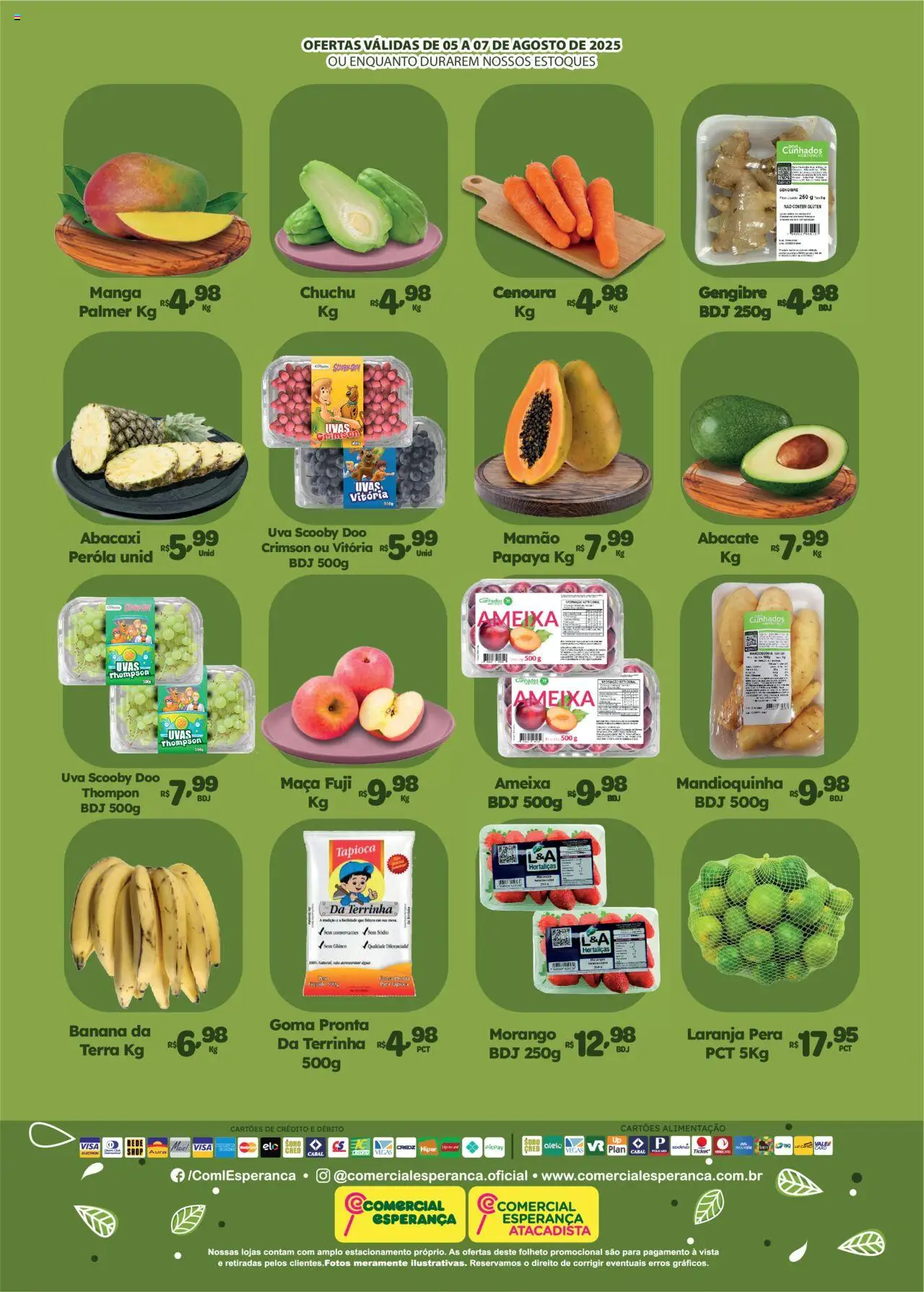 Comercial Esperança Folheto - válido de 05.08.2025 | Página: 2 | Produtos: Mandioquinha, Tapioca, Abacaxi, Mamão