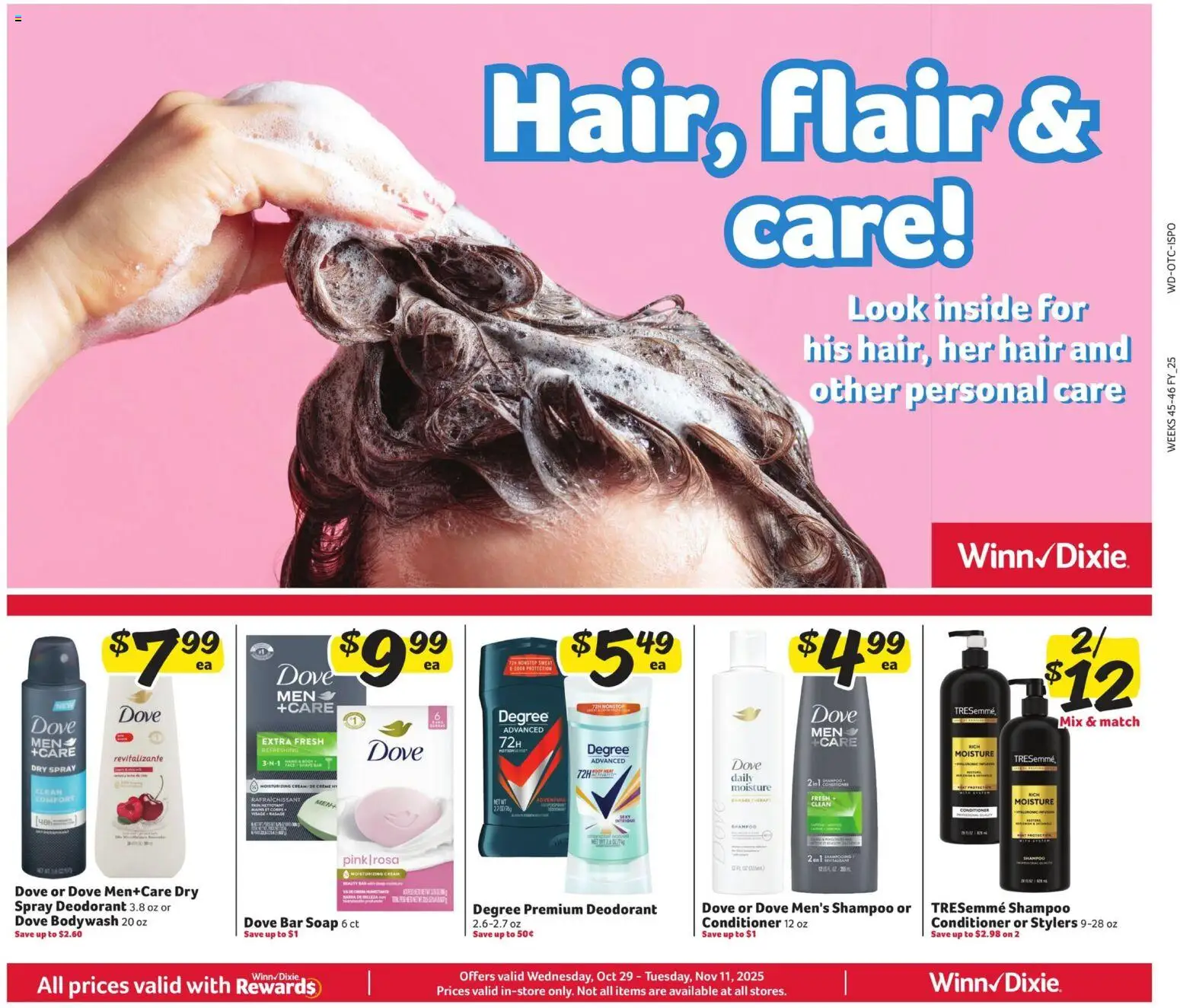 Winn Dixie In-Store Flyer - valid from 29.10.2025 | Page: 1 | Products: Shampoo, Conditioner, Deodorant, Bar Soap