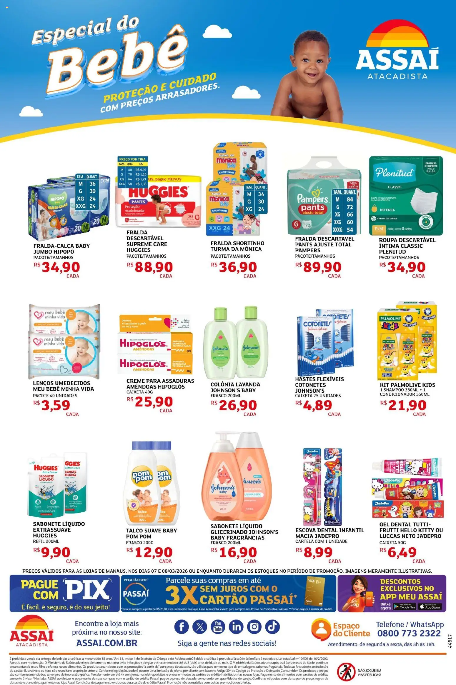 Assaí Atacadista Folheto - válido de 07.03.2026 | Página: 4 | Produtos: Talco, Pneus, Amêndoas, Sabonete líquido