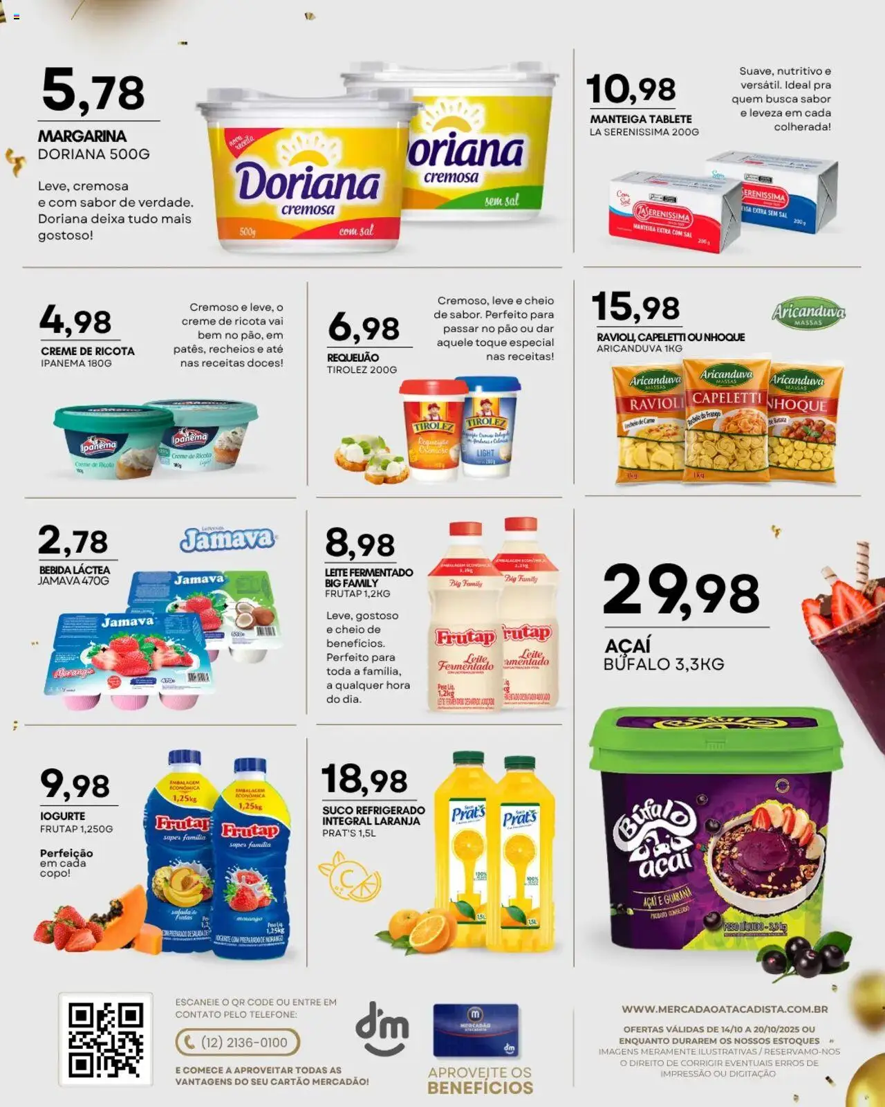 Mercadão Atacadista Folheto - válido de 14.10.2025 | Página: 6 | Produtos: Manteiga, Iogurte, Pão, Telefone