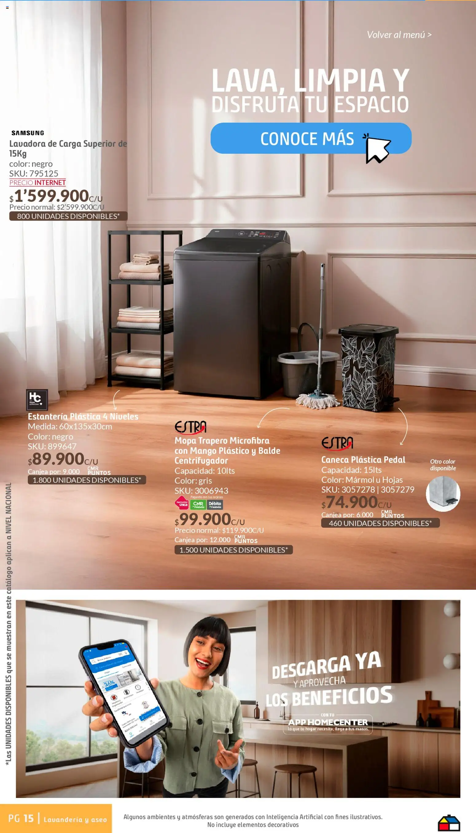 Homecenter revista - valida desde el 26.03.2026 | Página: 15 | Productos: Lavadora, Mango, Trapero