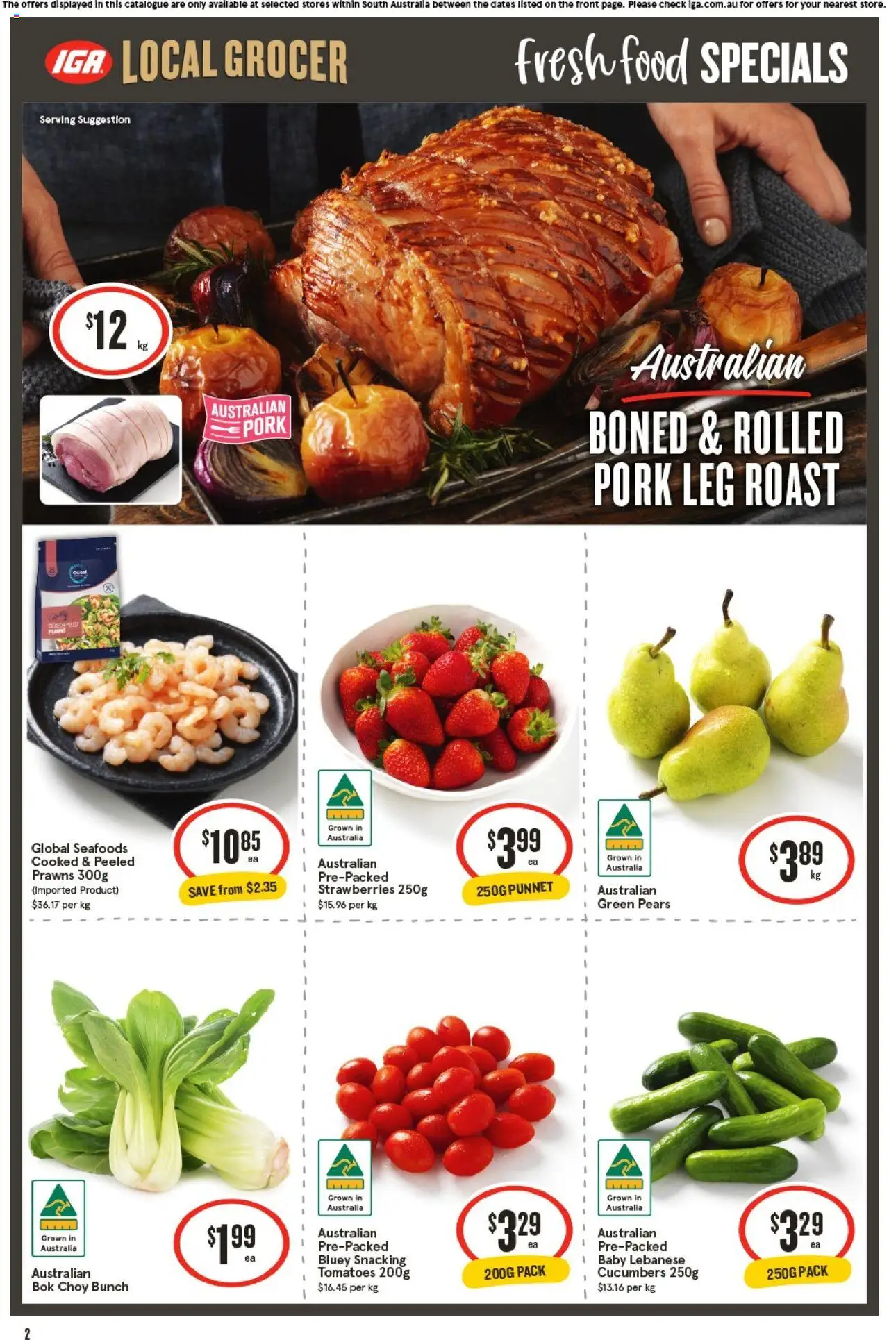 IGA catalogue - valid from 01.10.2025 | Page: 2 | Products: Tomatoes, Strawberries, Prawns, Cucumbers
