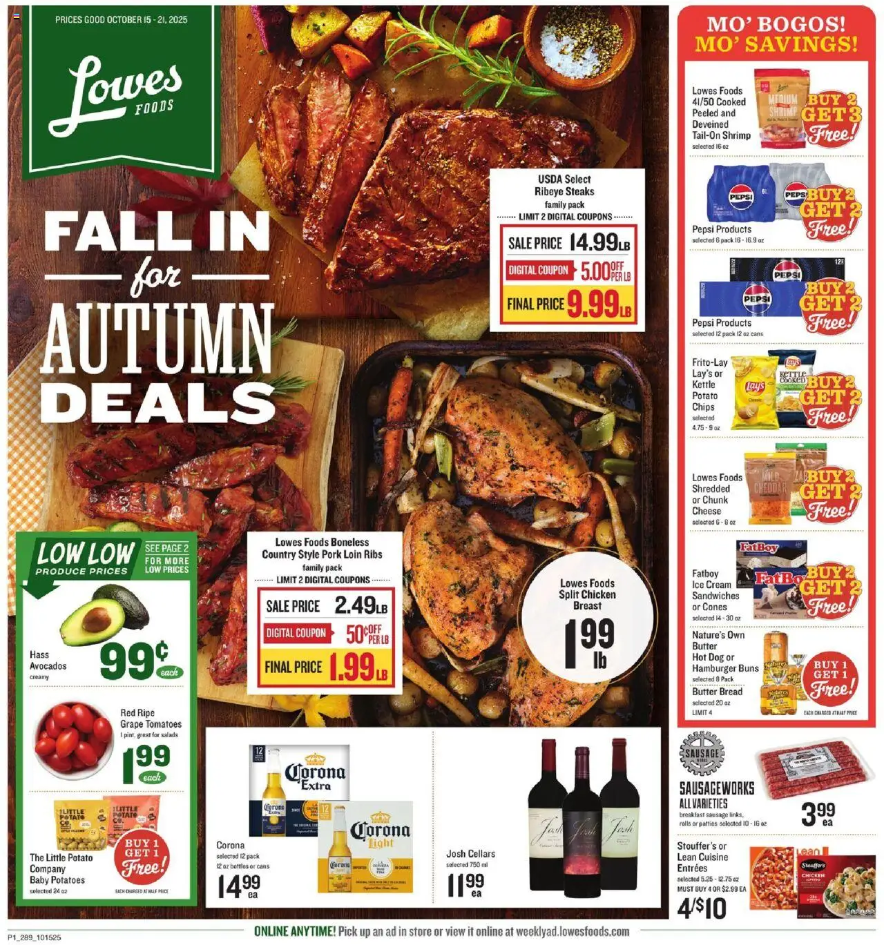 Lowes Foods Weekly Ad - GA - valid from 15.10.2025 | Page: 1 | Products: Tomatoes, Chips, Sausage, Kettle