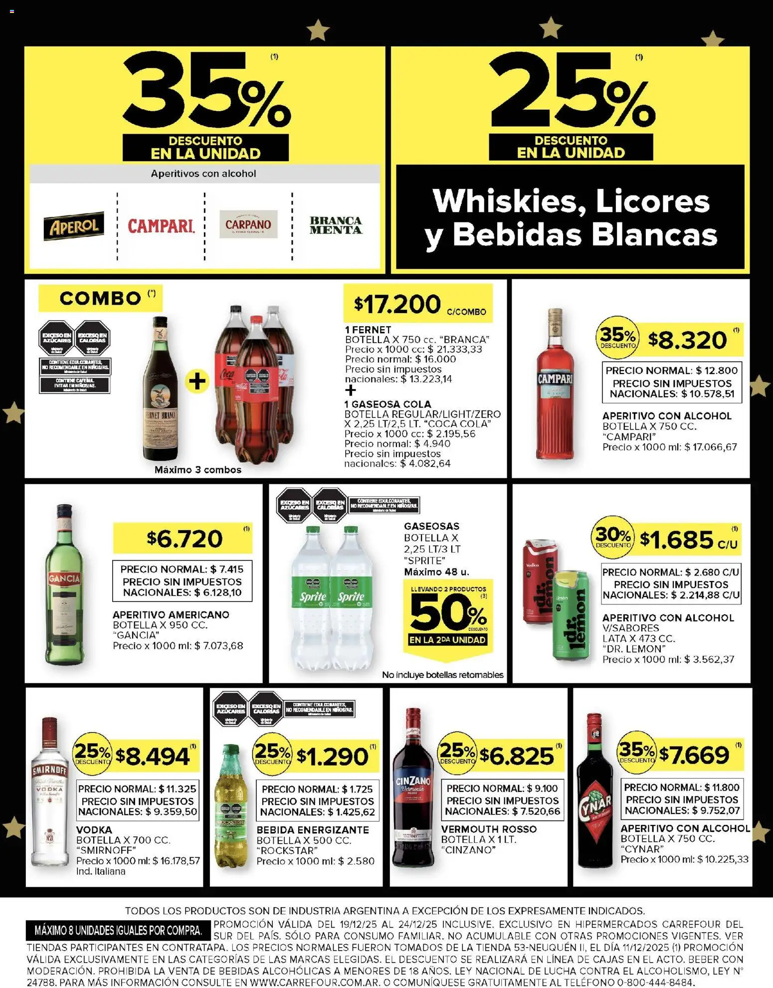 Carrefour ofertas │ válido desde el 19.12.2025 | Página: 15 | Productos: Vodka, Botella, Fernet, Gaseosa