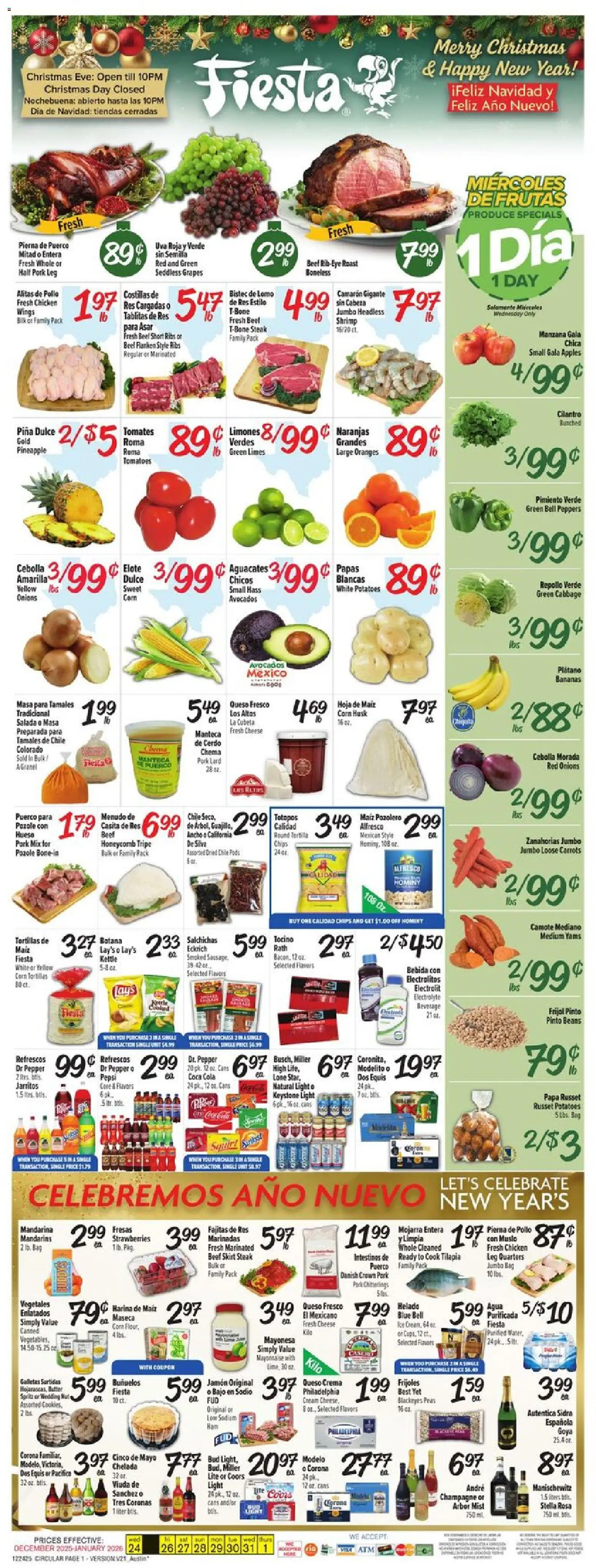 Fiesta Mart Weekly Ad - valid from 24.12.2025 | Page: 1 | Products: Pork, Oranges, Strawberries, Potatoes