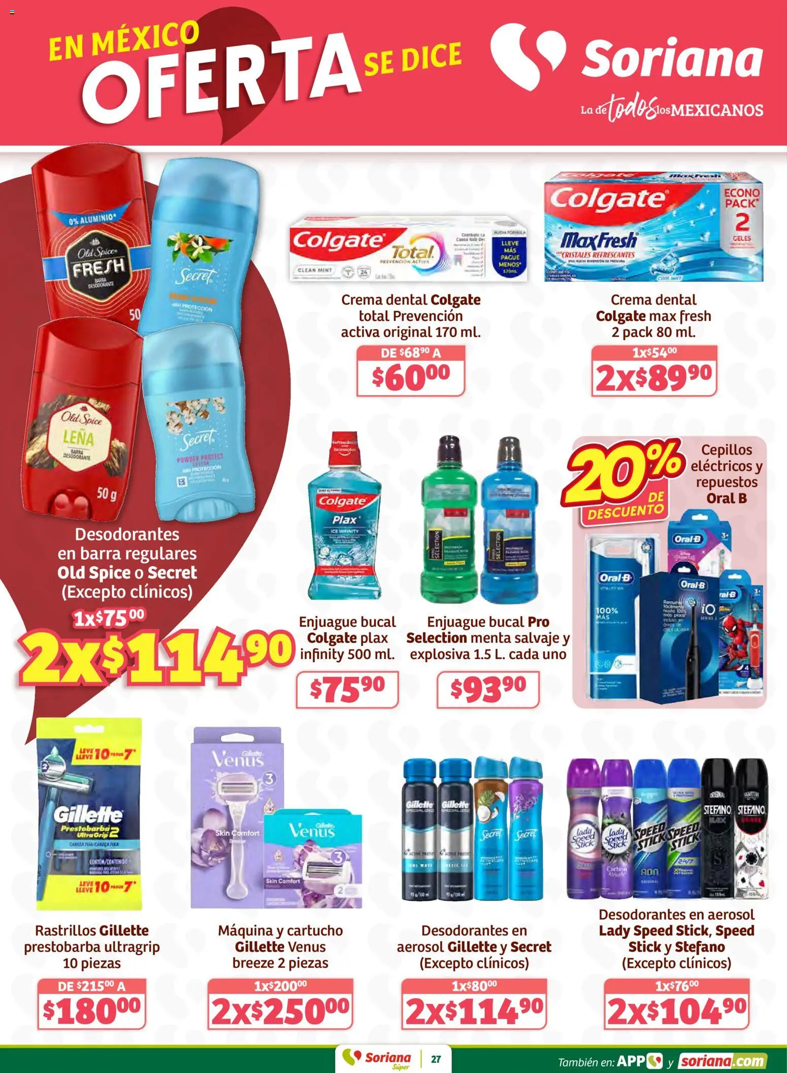 Nuevas ofertas de Soriana válidas en toda la República Mexicana desde el 02.01.2026. ¡Encuentra las mejores ofertas en Soriana - Preciazazaso Súper: Ags, Col, Gto, Jal, Mich! | Página: 27 | Productos: Desodorante, Enjuague bucal, Crema, Barra