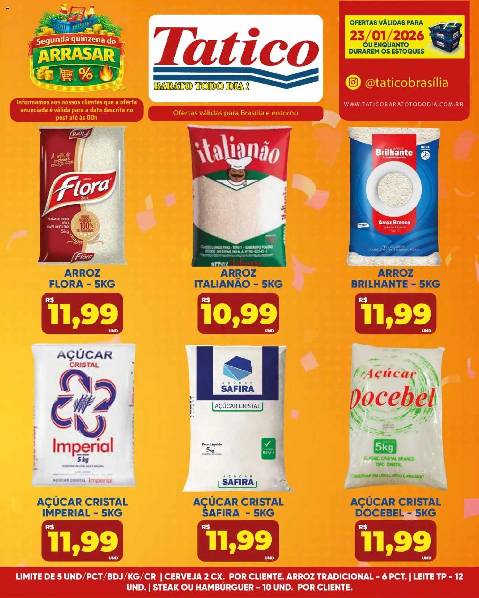 Tatico Folheto - válido de 23.01.2026 | Página: 1 | Produtos: Leite, Cerveja, Arroz, Açúcar